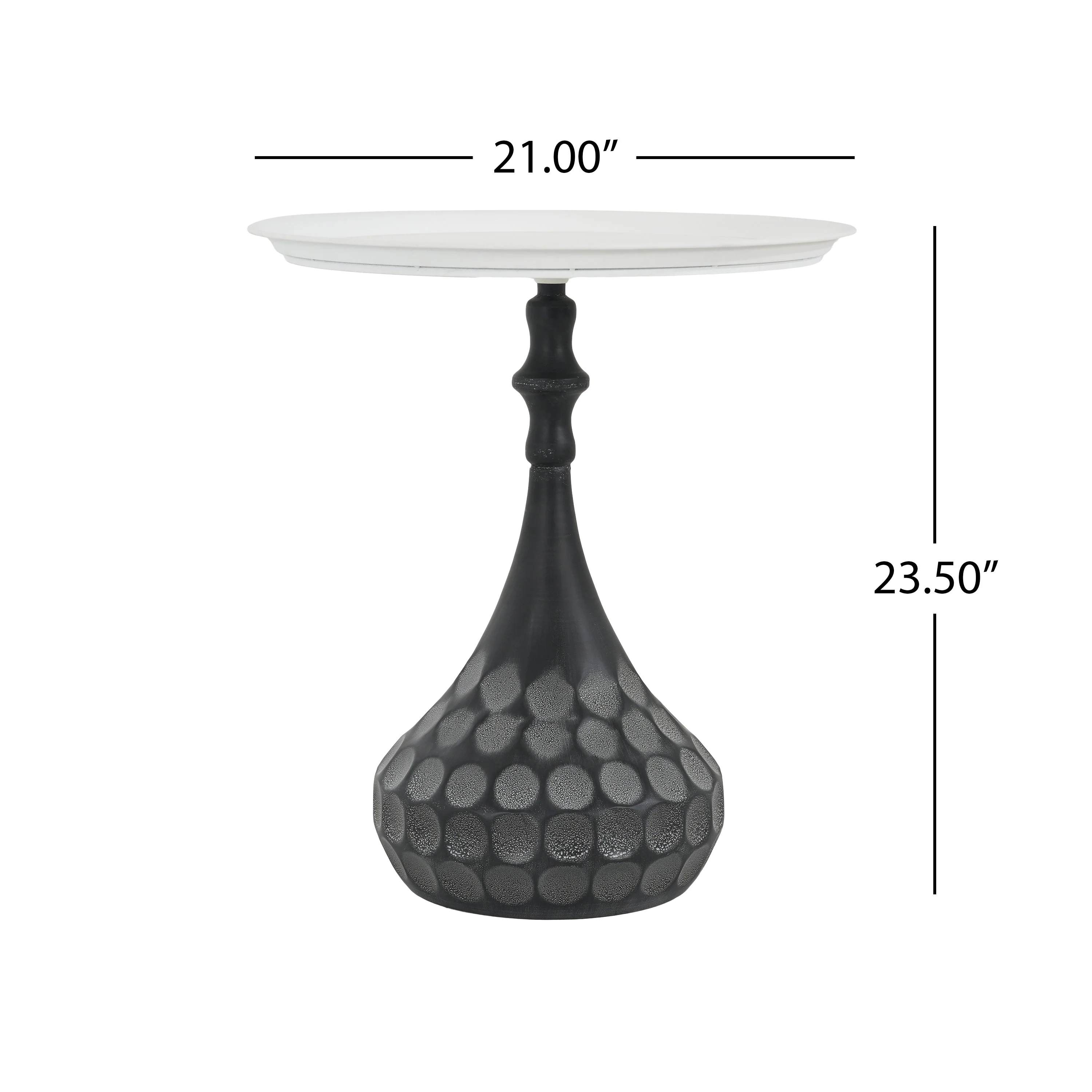Accent Metal Coffee Table, Pedestal Table for Living Room, Hand-hammered Texture, White+Black - Image 4