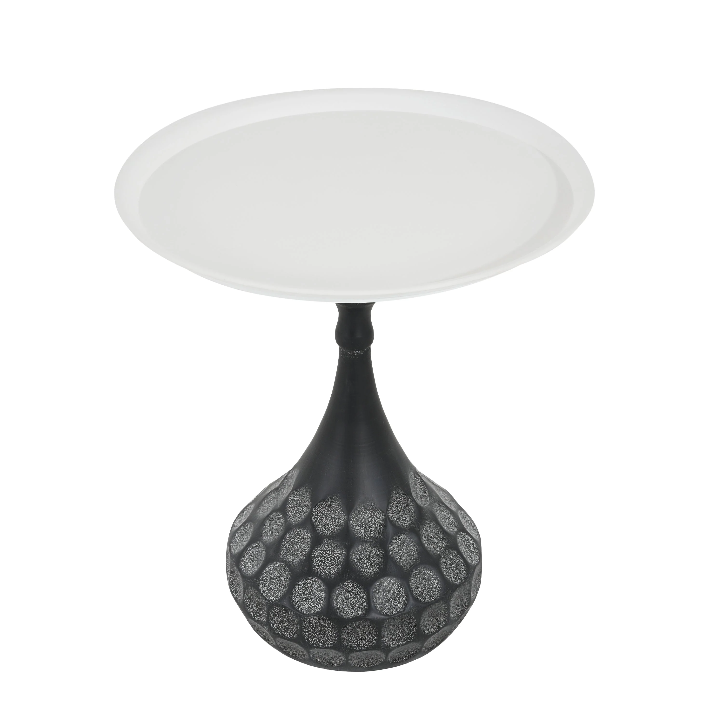 Accent Metal Coffee Table, Pedestal Table for Living Room, Hand-hammered Texture, White+Black - Image 5