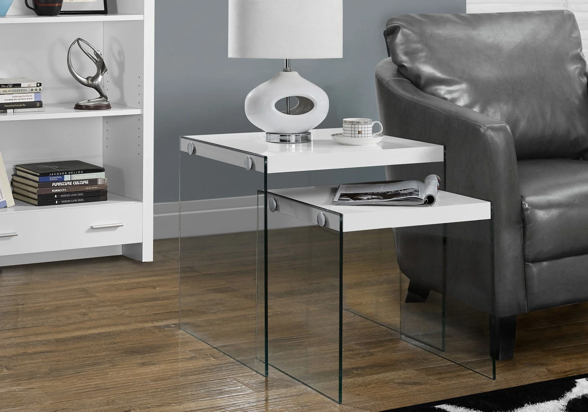 Accent Nesting Table Clear Tempered Glass For Living Room (Set of 2) - Image 2
