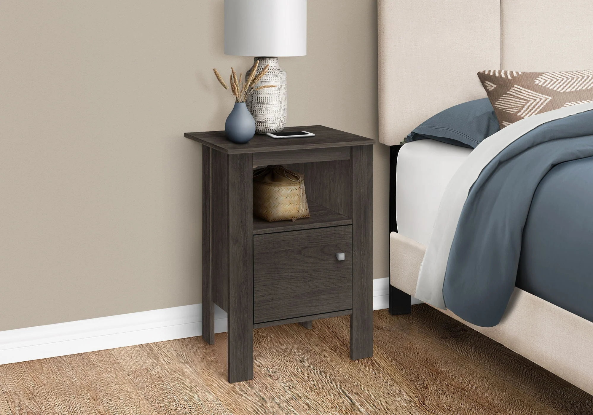 Accent Nightstand Side Table, Storage, Transitional - Oak - Image 3