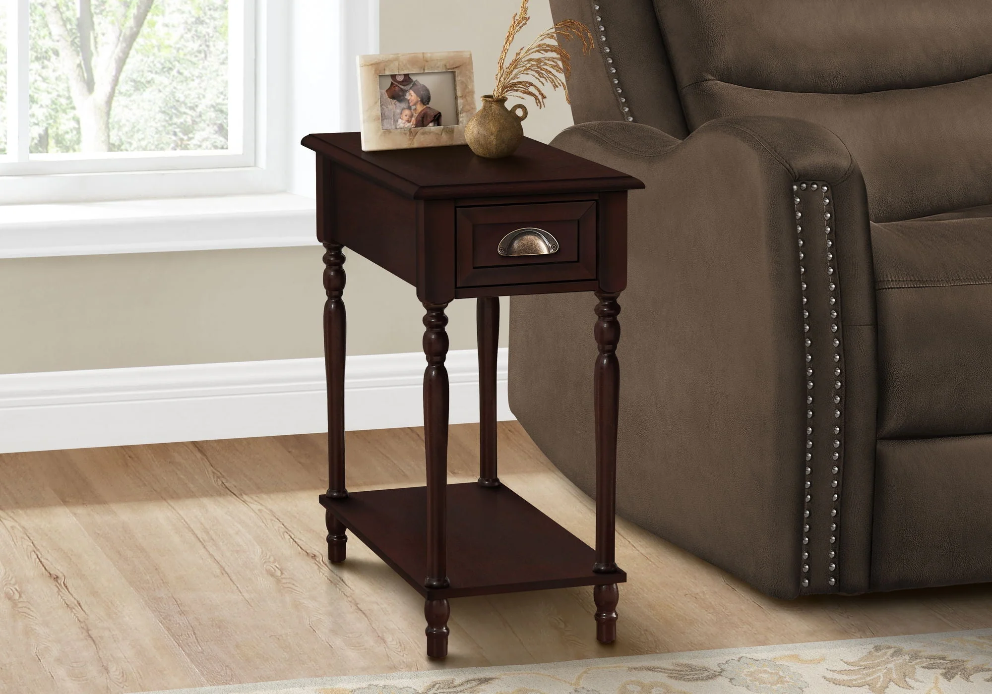 Accent Side Table, 2 Tier, Storage Drawer, Stylish Traditional Design - Image 2