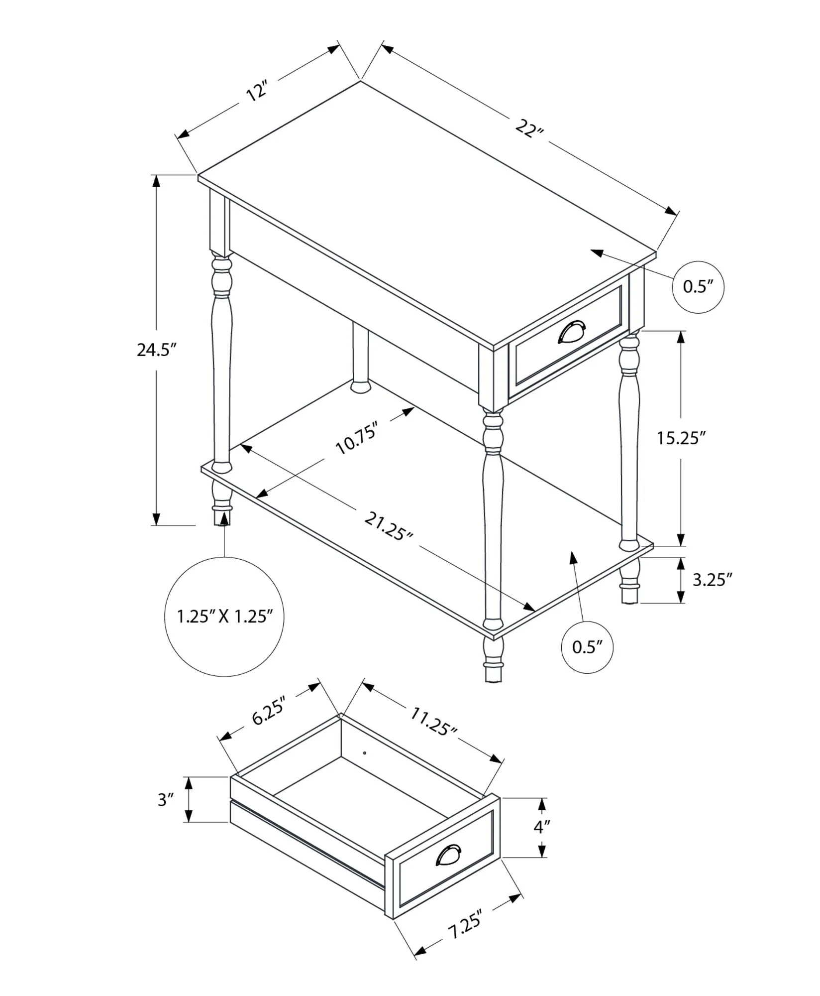 Accent Side Table, 2 Tier, Storage Drawer, Stylish Traditional Design - Image 4