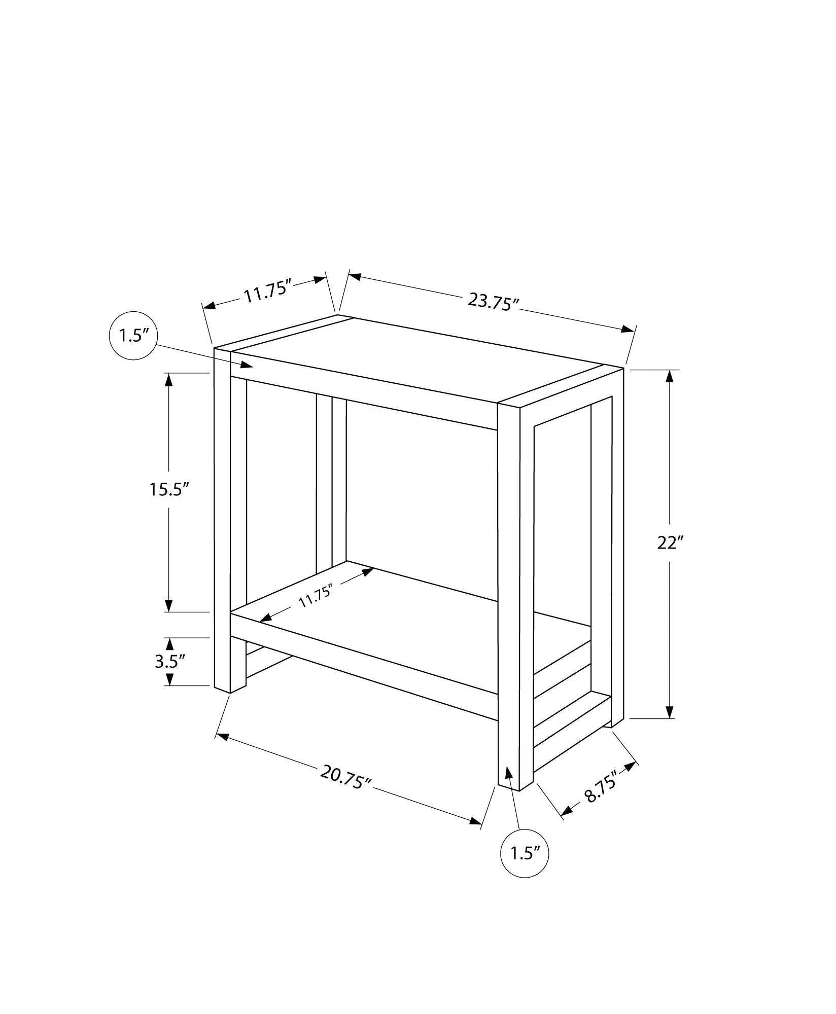 Accent Side Table, Narrow, Small, 2 Tier, Contemporary and Modern - Image 5
