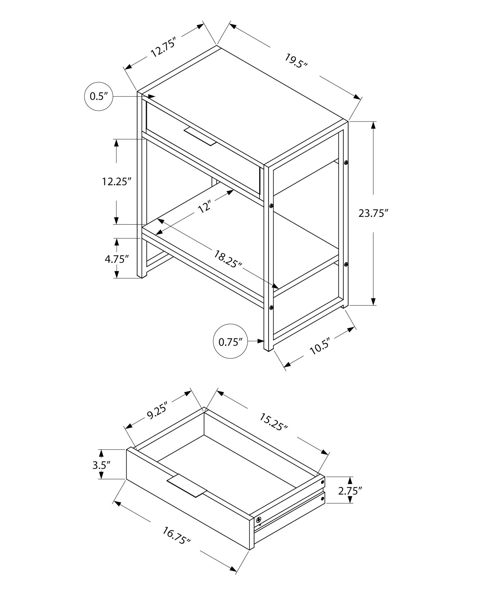 Accent Side Table, Storage Drawer, Spacious Tabletop - Image 5