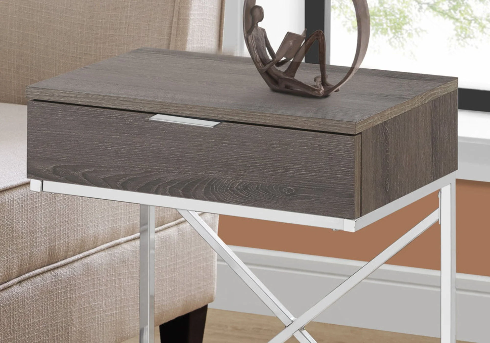 Accent Side Table with Storage Drawer in Taupe - Image 2