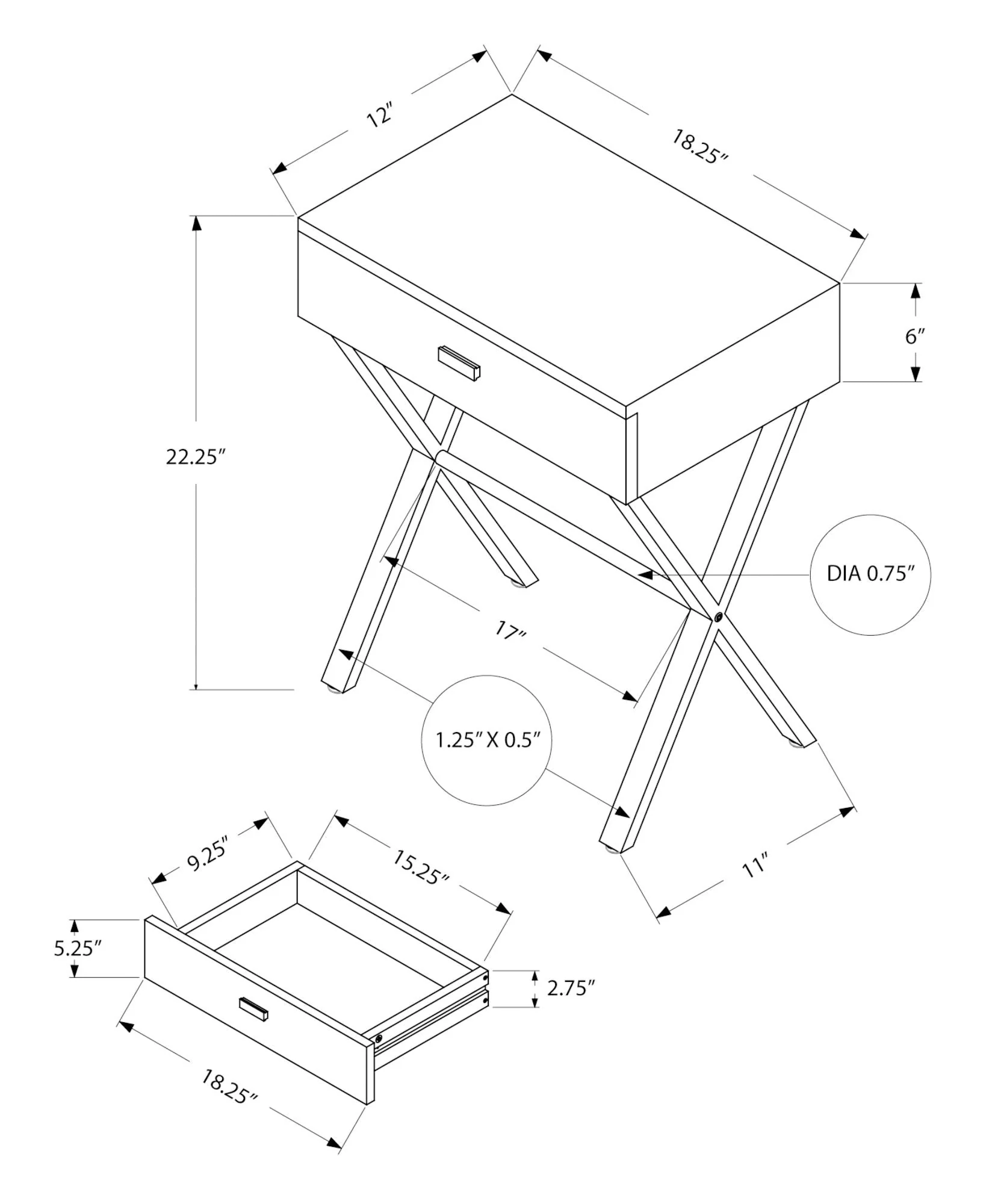 Accent Side X Table with Storage Drawer - Image 7