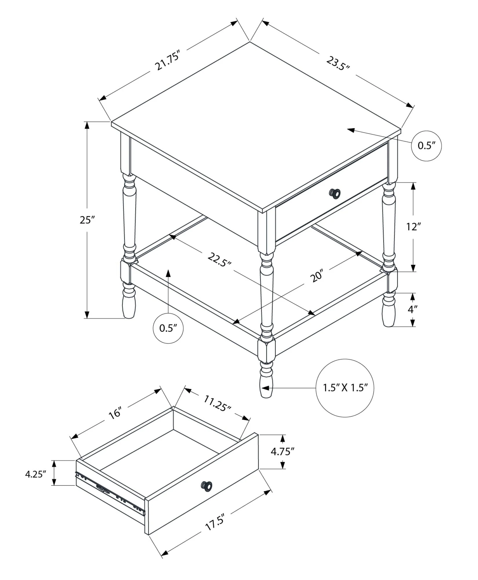 Accent Table, 2 Tier, Square, Traditional - Walnut - Image 3