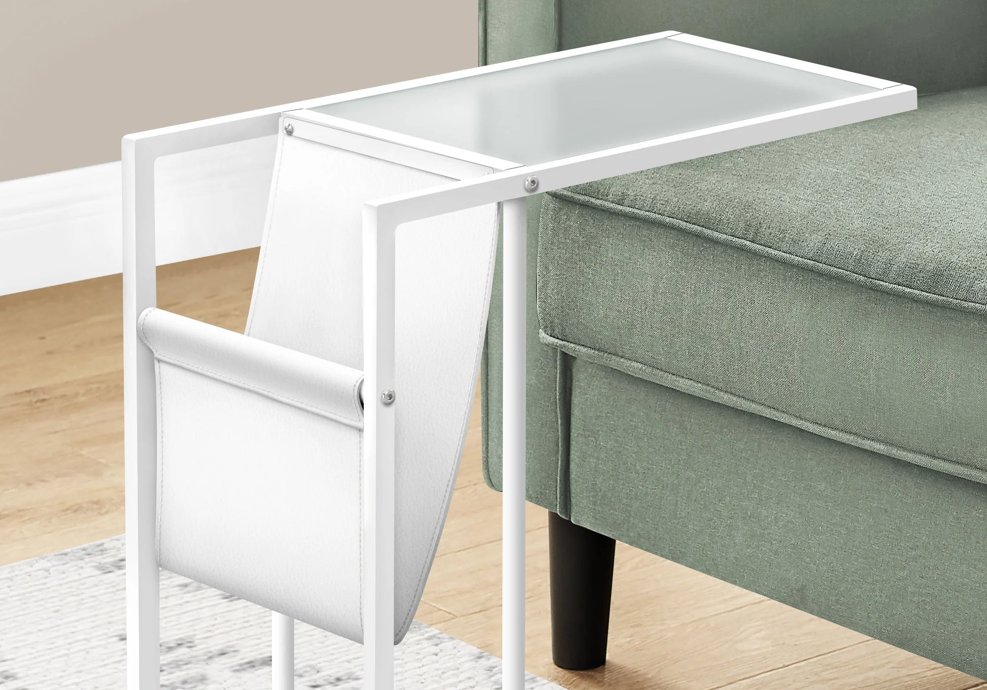 Accent Table, C-Shaped, Contemporary and Modern - White - Image 4
