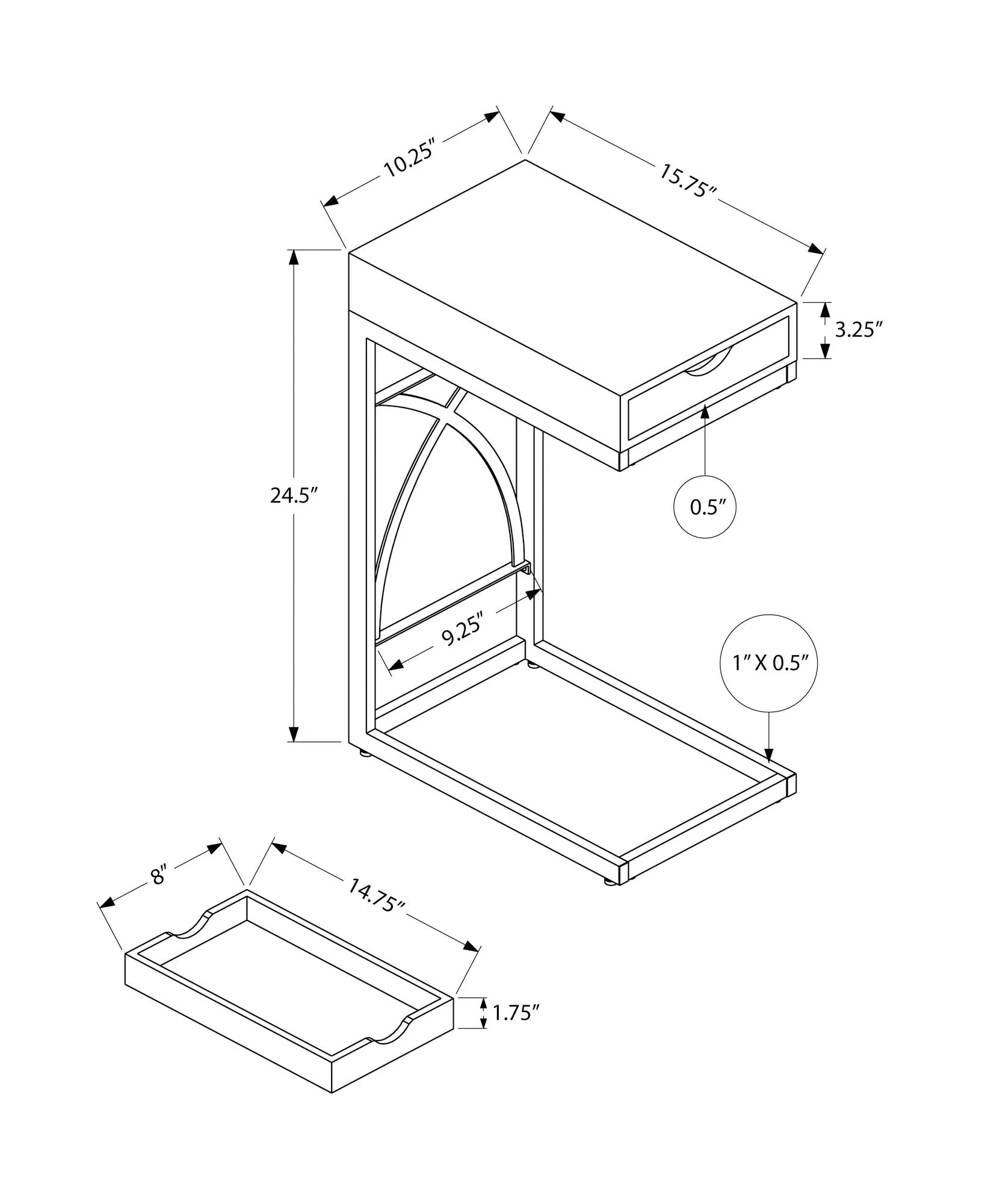 Accent Table, C-Shaped Glossy Contemporary & Modern - White - Image 2