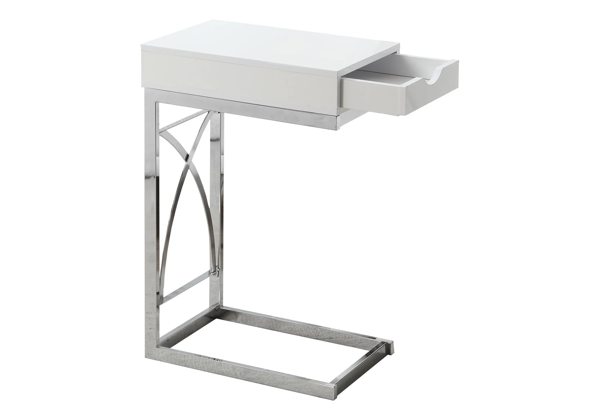 Accent Table, C-Shaped Glossy Contemporary & Modern - White - Image 4