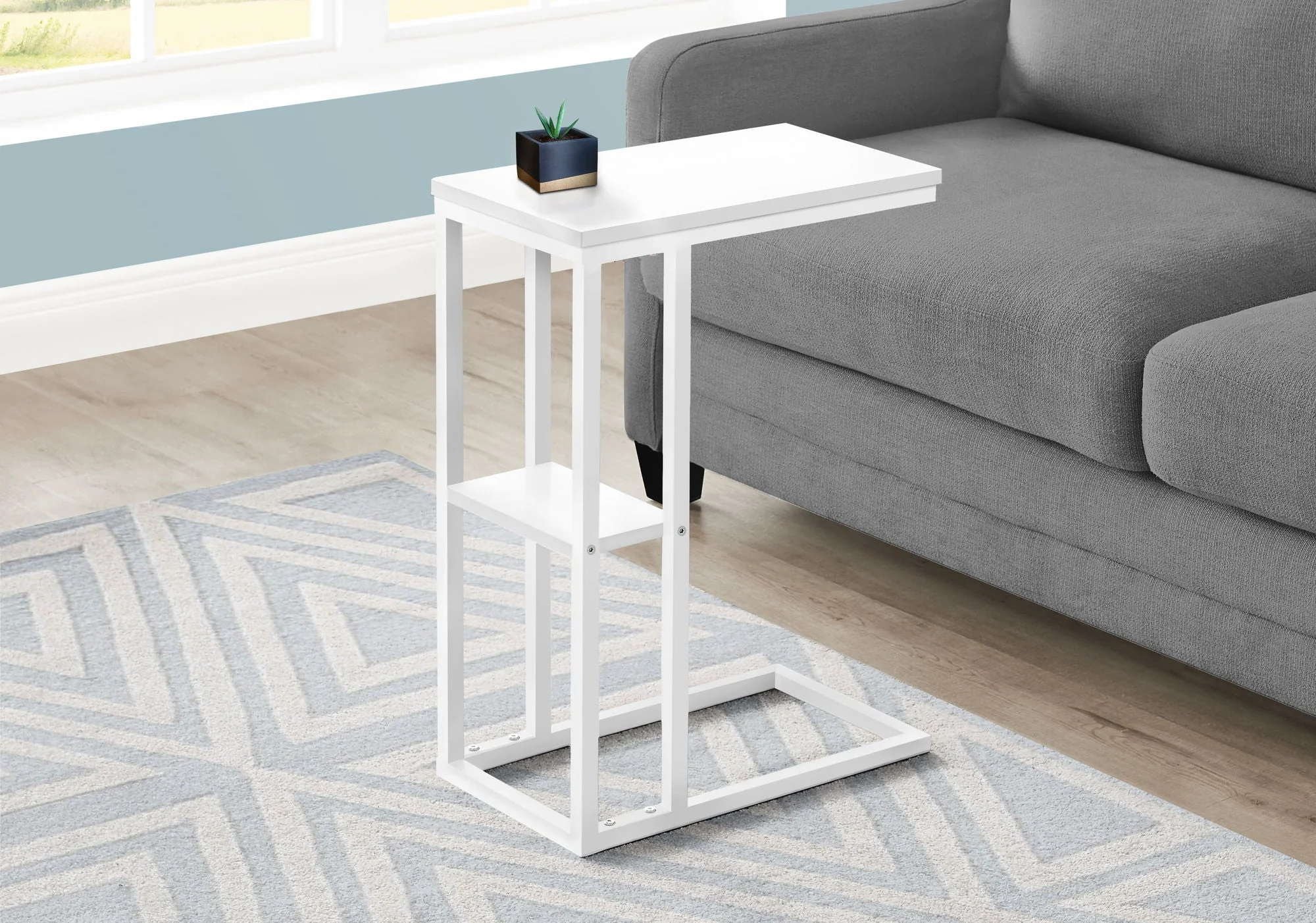 Accent Table, C - Shaped, Marble Look Contemporary & Modern Convenient Design - Image 2