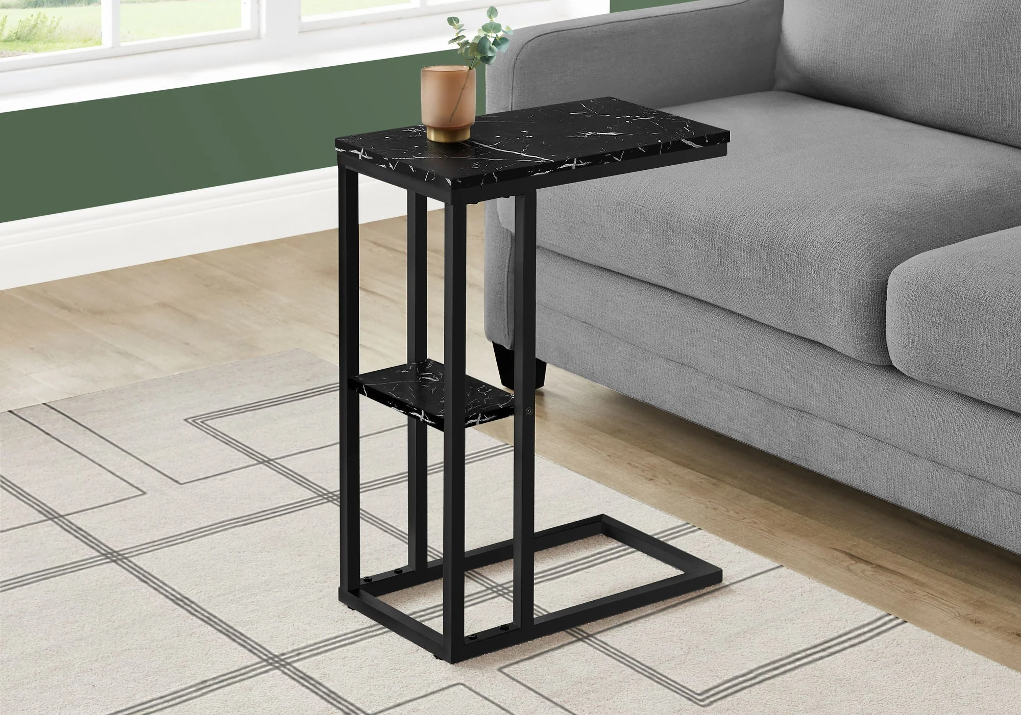 Accent Table, C - Shaped, Marble Look Contemporary & Modern Convenient Design - Image 3