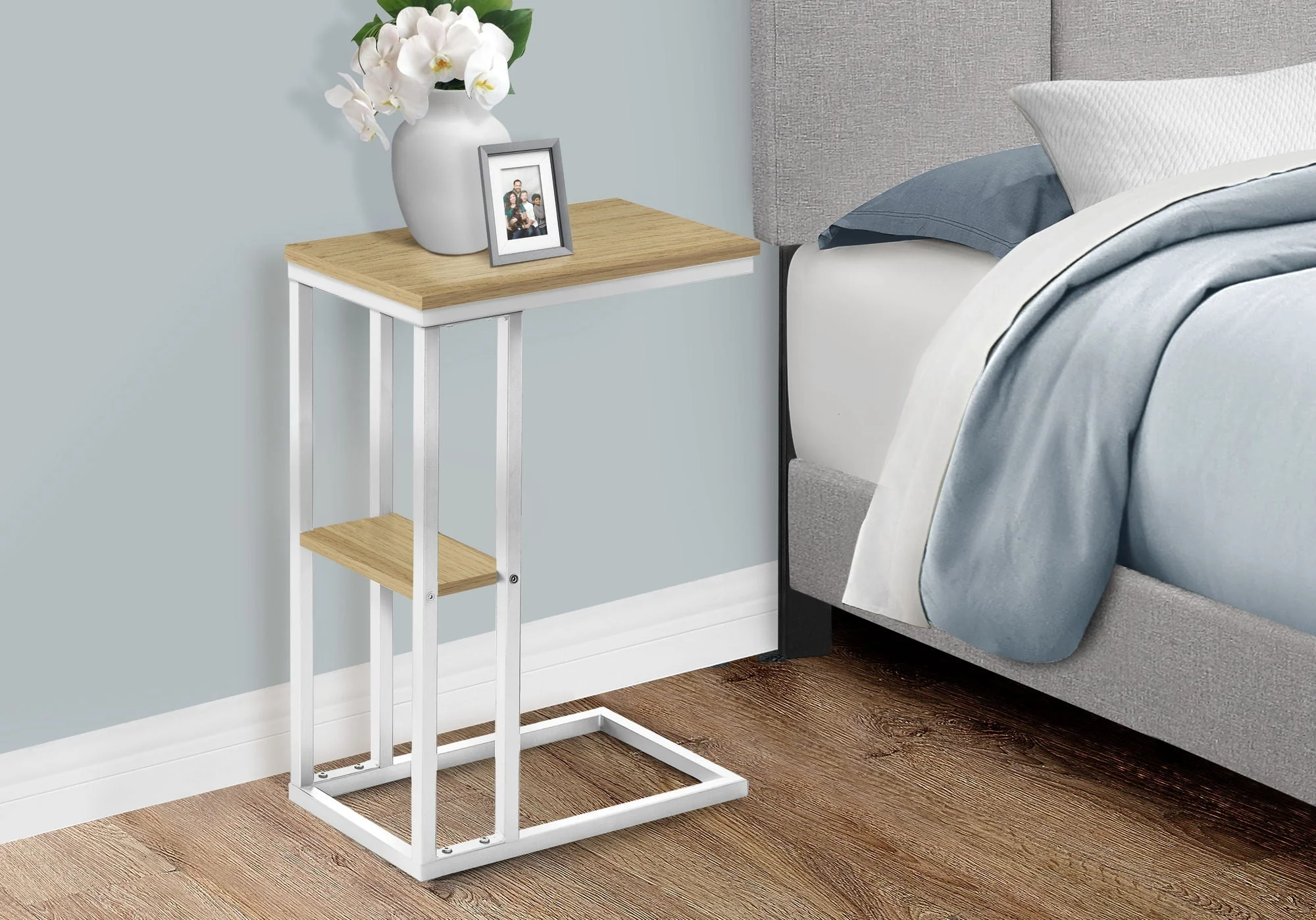 Accent Table, C - Shaped, Marble Look Contemporary & Modern Convenient Design - Image 5