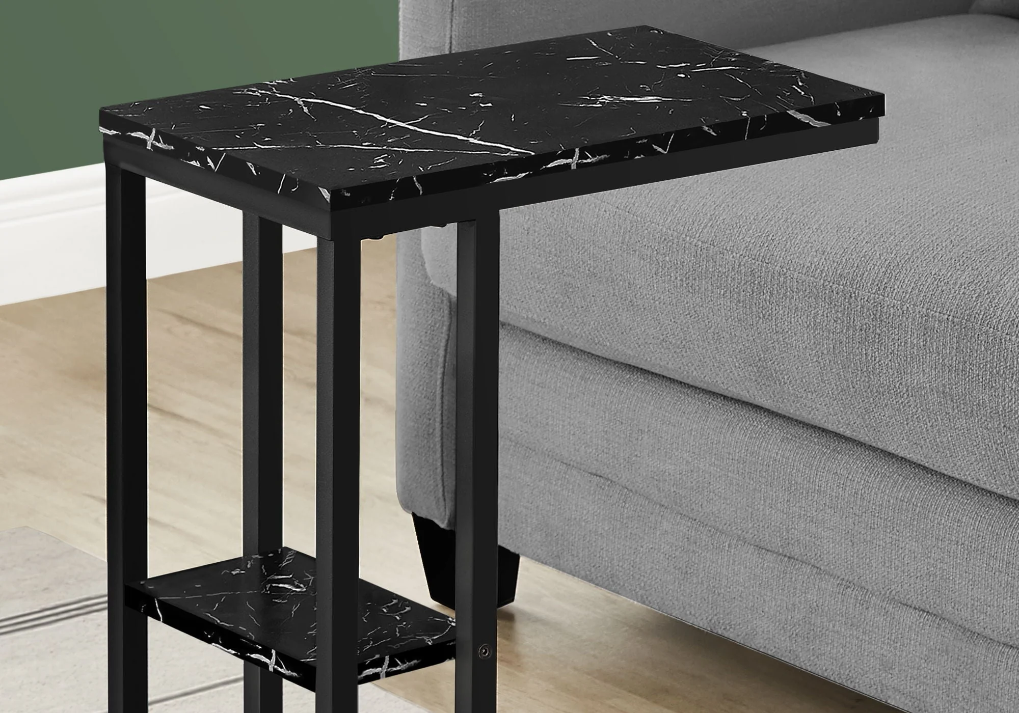 Accent Table, C - Shaped, Marble Look Contemporary & Modern Convenient Design - Image 6
