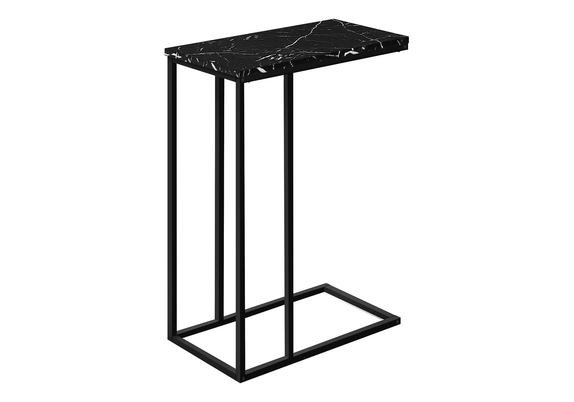 Accent Table, C-Shaped, Marble Look Modern Design - Black - Image 4