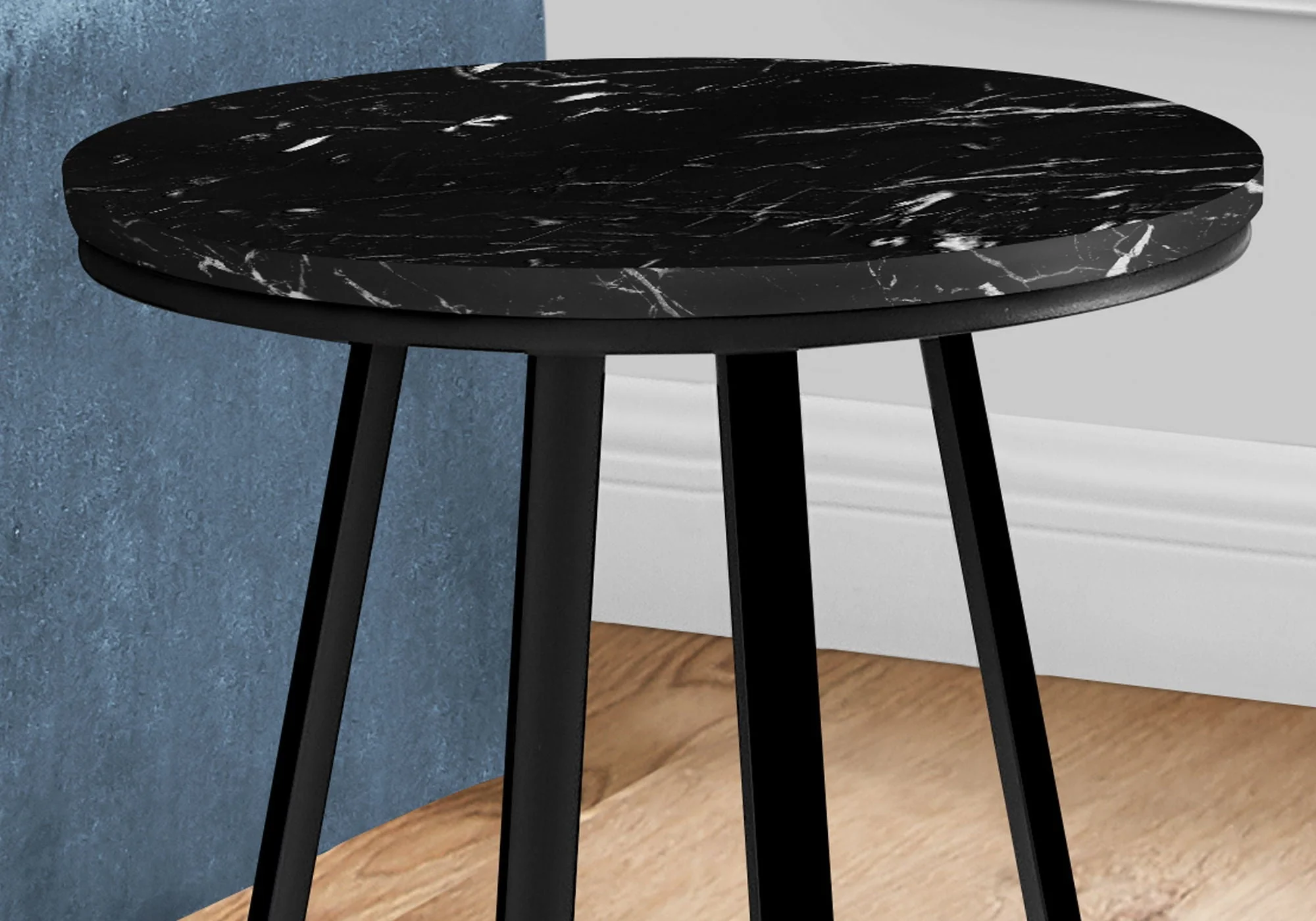 Accent Table Side Round Marble Look Contemporary & Modern - Black - Image 3