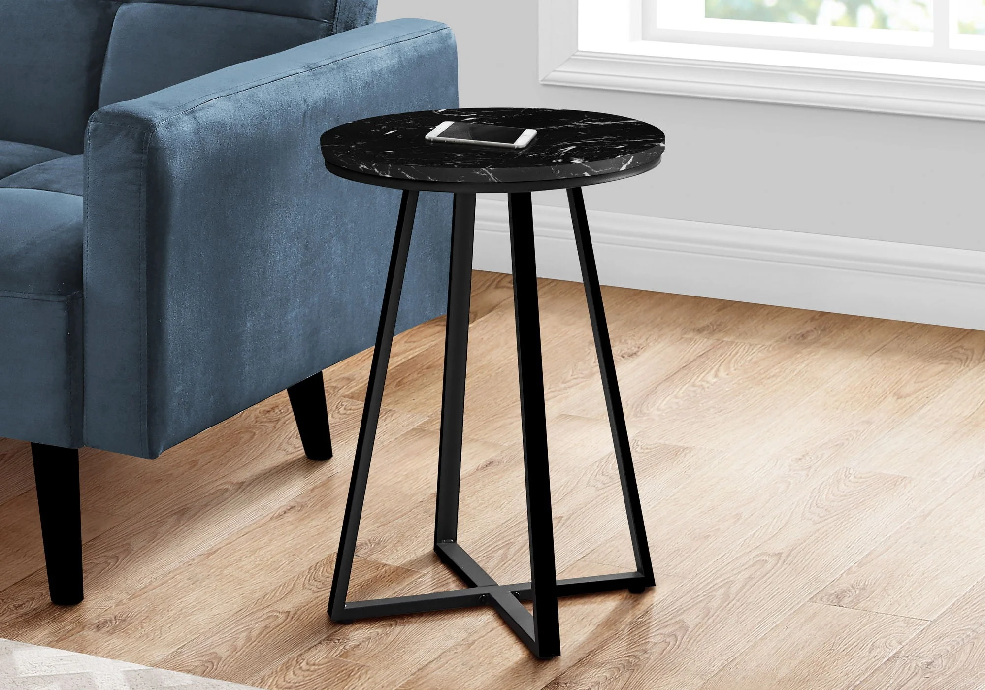 Accent Table Side Round Marble Look Contemporary & Modern - Black - Image 4