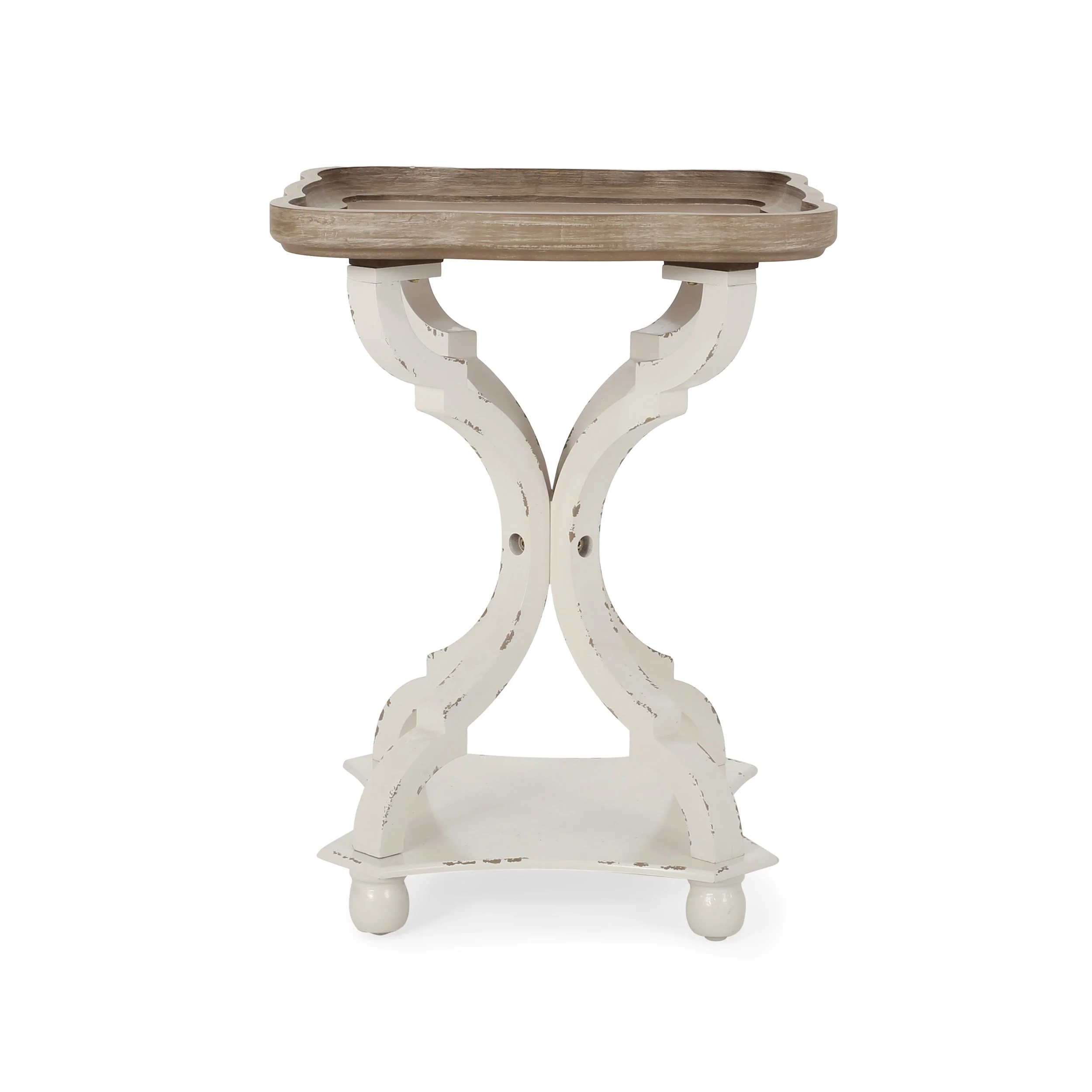 Accent Table with Hourglass Base and French Country Design - Image 2
