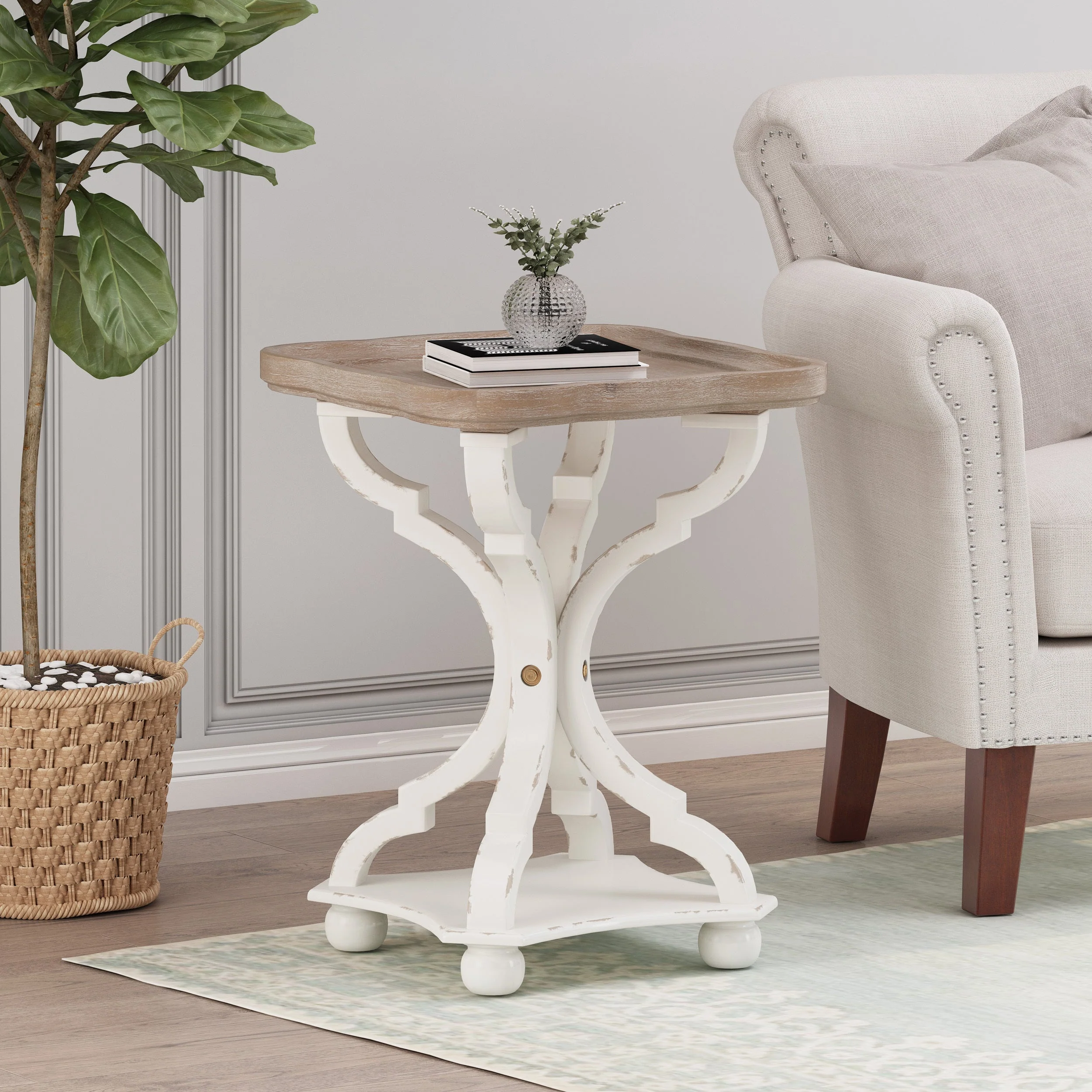 Accent Table with Hourglass Base and French Country Design - Image 3