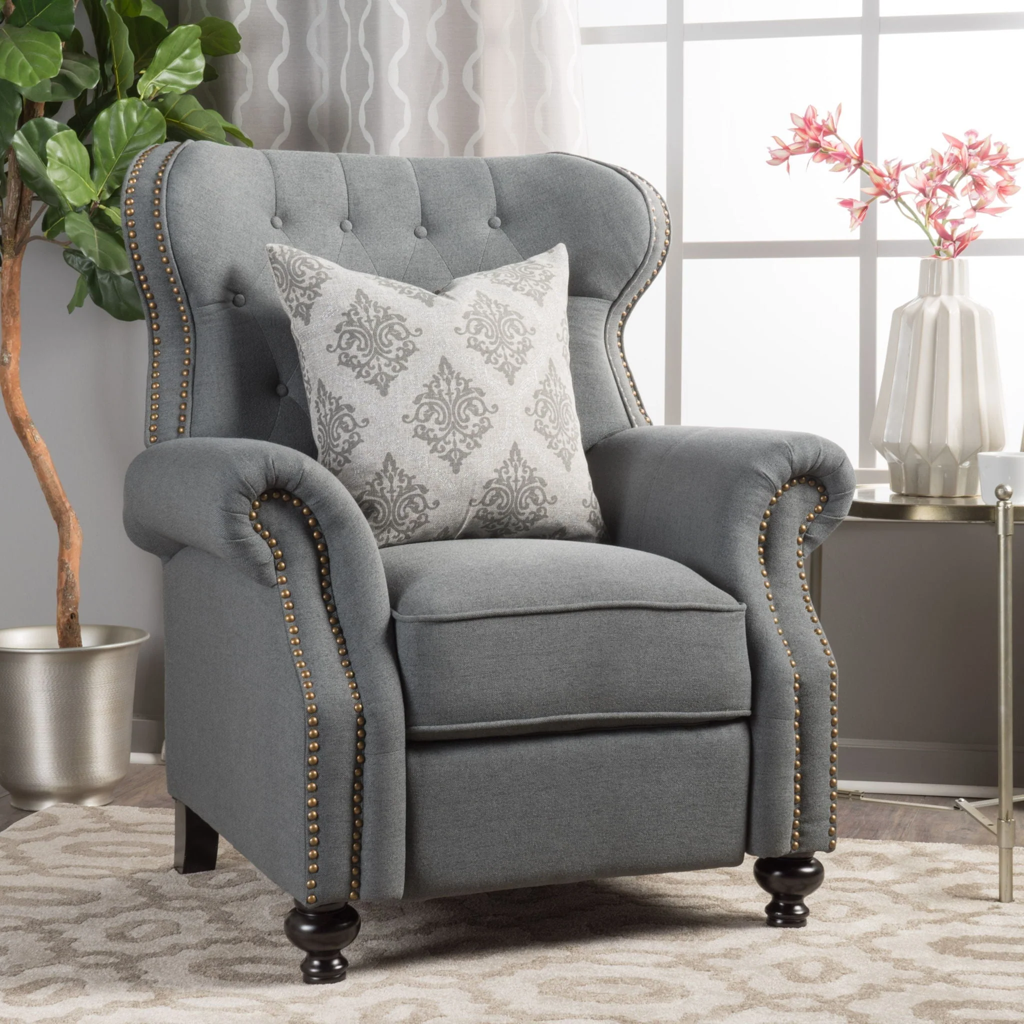 Accented Push Back Recliner Chair With Rolled Arms, Enjoy Cocooning Comfort - Image 11