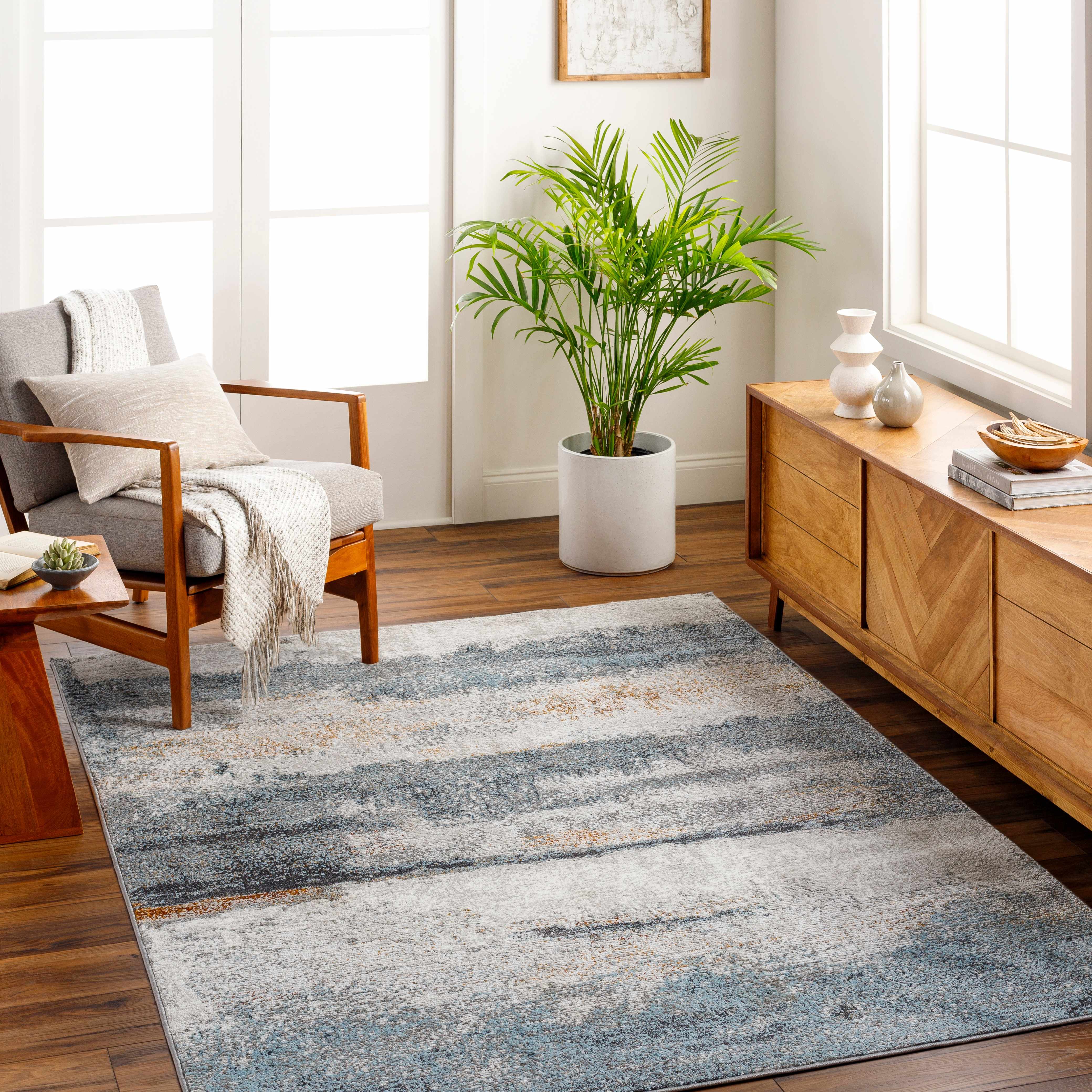 Adam Gray Blue Abstract Area Rug - Image 2