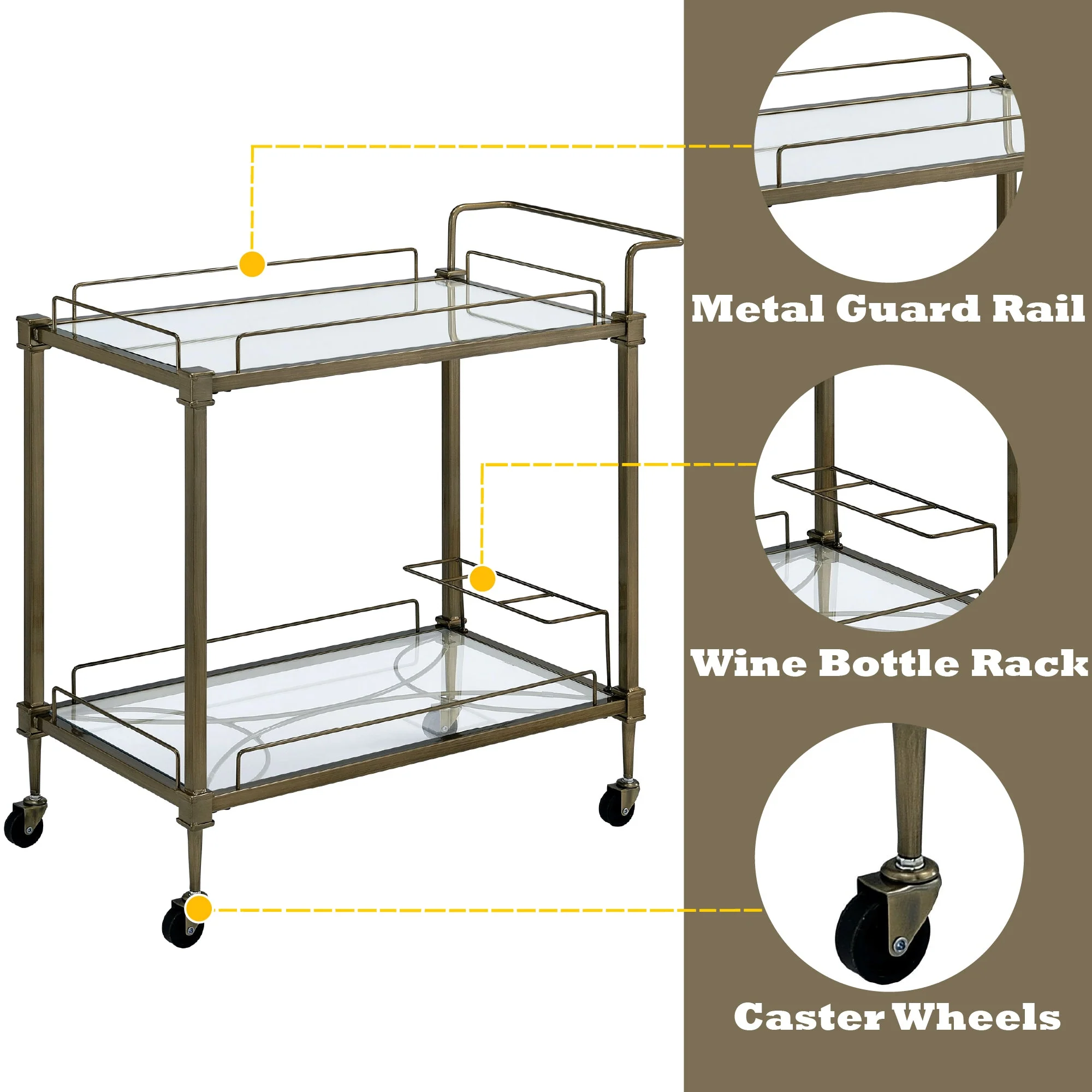 Aditya Mirrored & Antique Brass Finish Serving Cart - Image 8