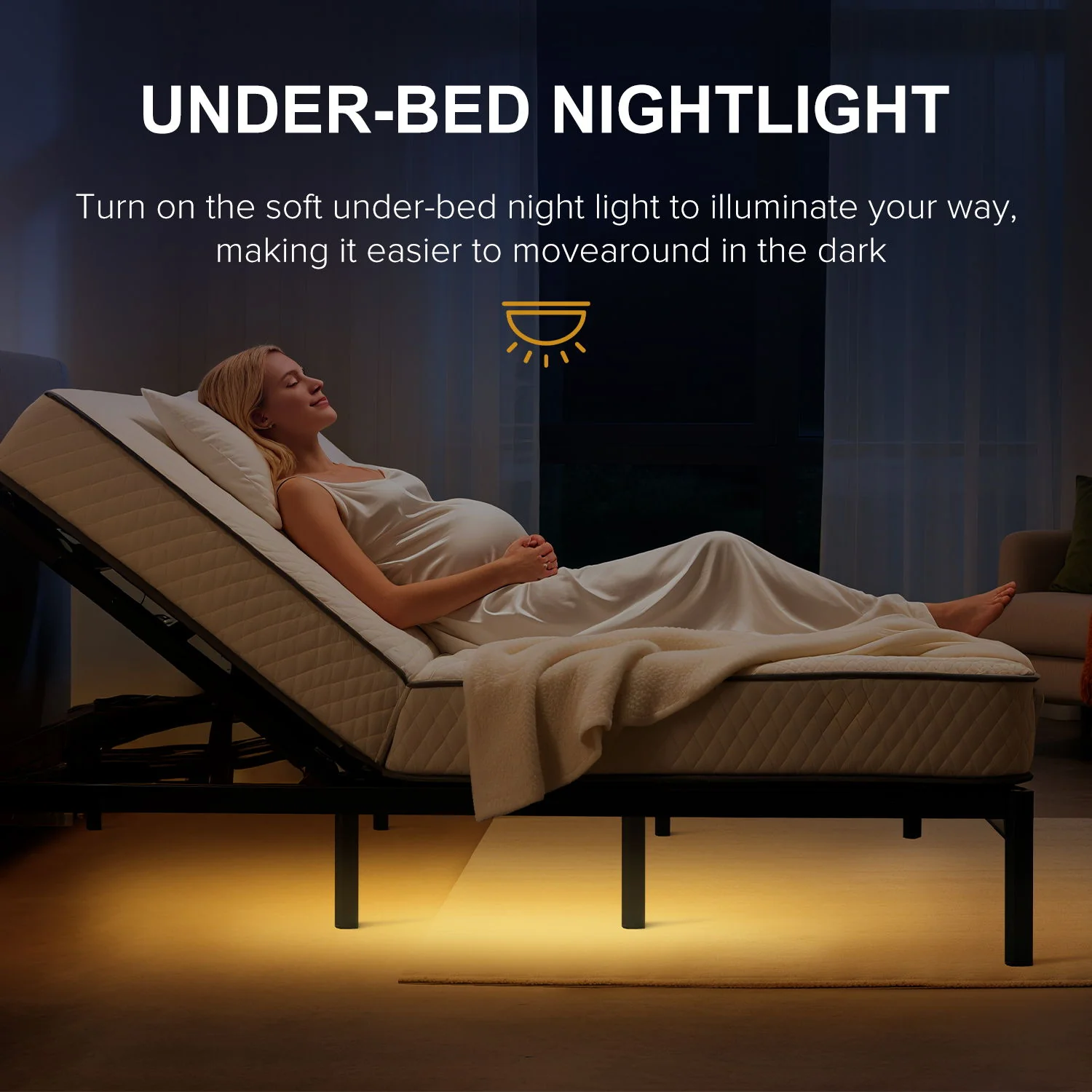 Adjustable Bed Frame With Massage Head & Foot Incline, Wireless Remote, USB Ports, LED Night Light - Image 4