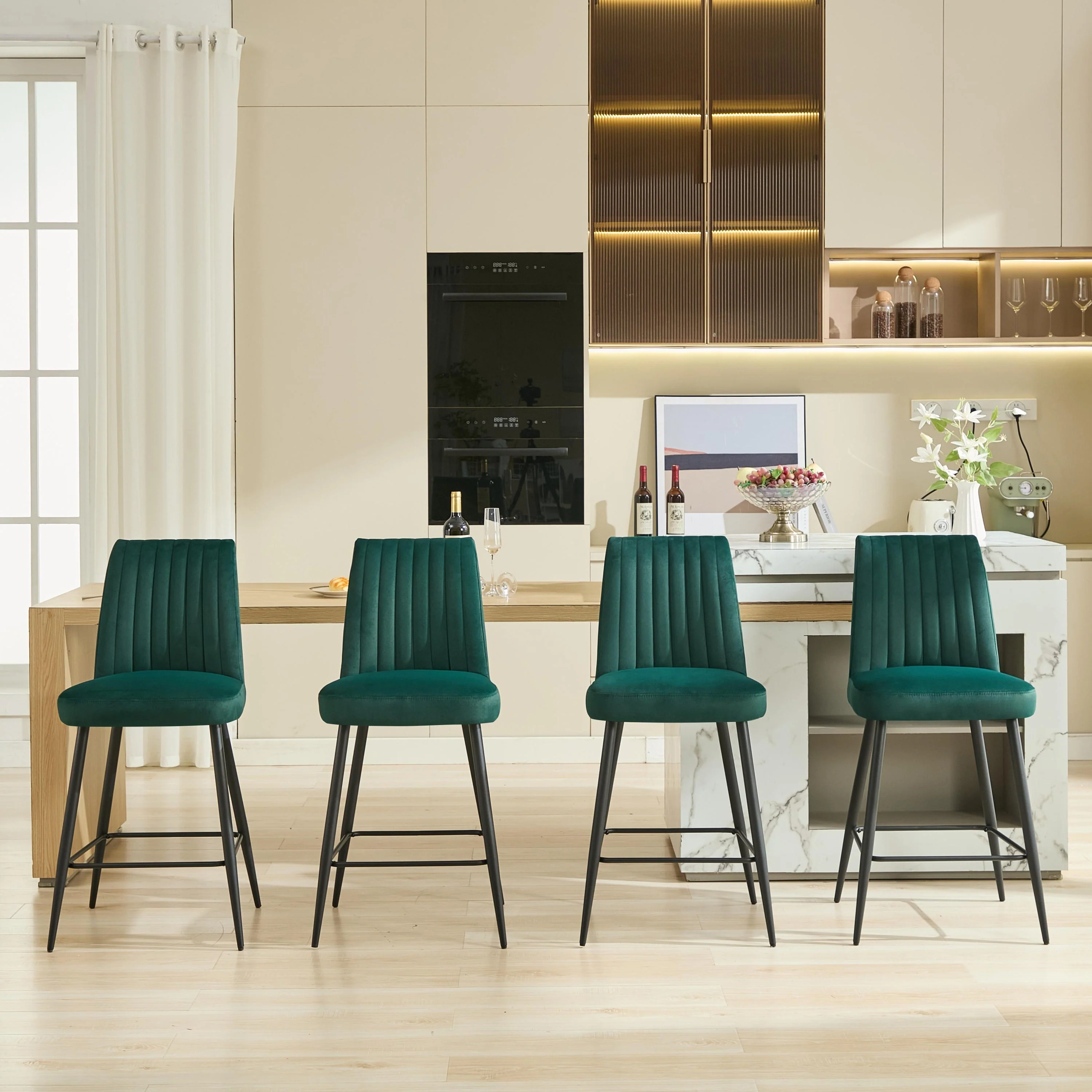 Adjustable Iron Feet Velvet Green Bar Chairs Set of 2 - Image 5