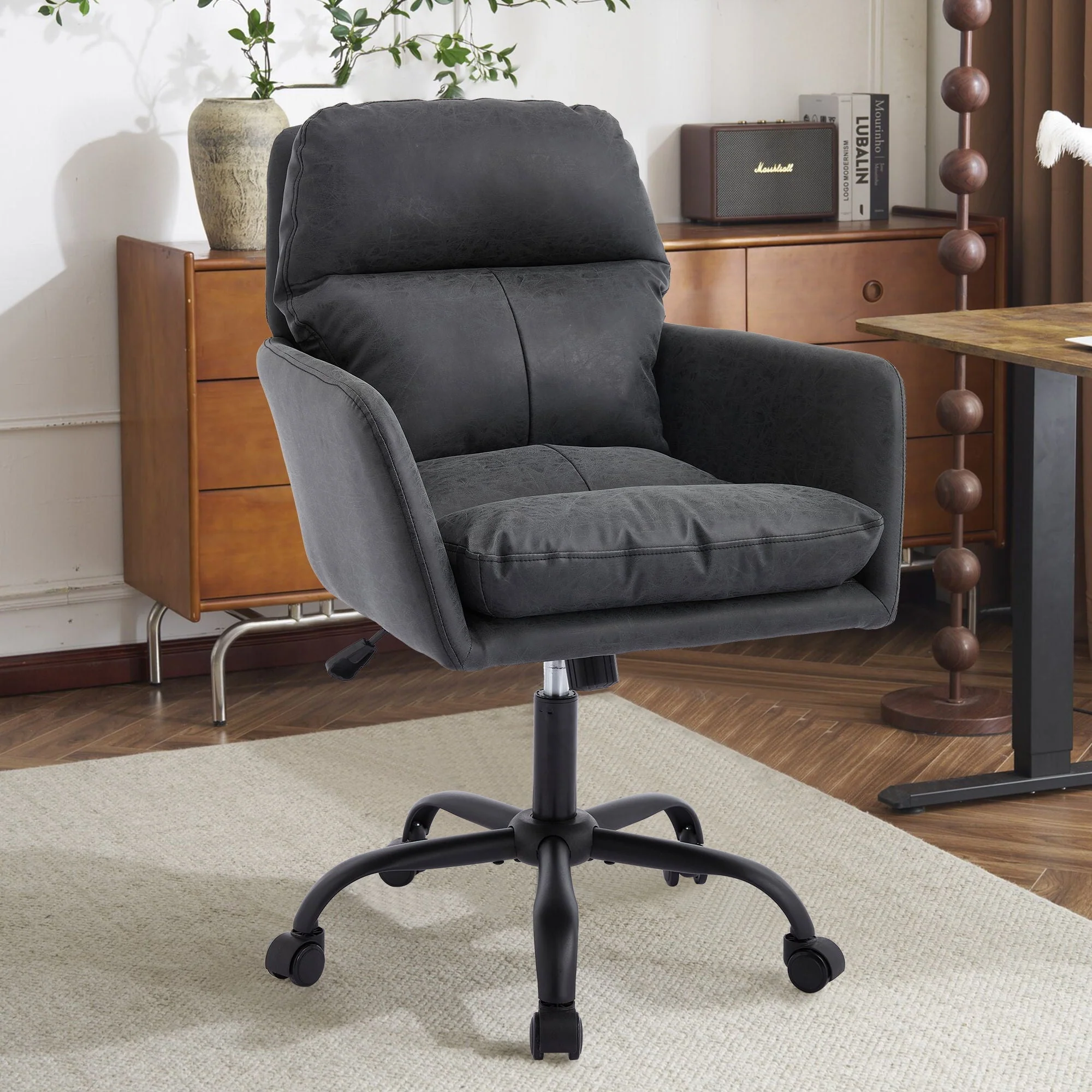 Adjustable Office Chair, Ergonomic Swivel Chair Leather, Comfortable For Long Sitting, Versatile Home And Office Use - Black - Image 3