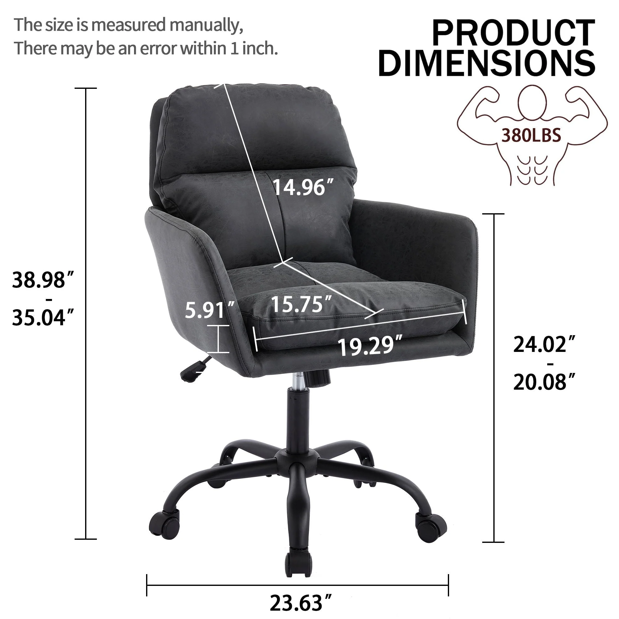 Adjustable Office Chair, Ergonomic Swivel Chair Leather, Comfortable For Long Sitting, Versatile Home And Office Use - Black - Image 4