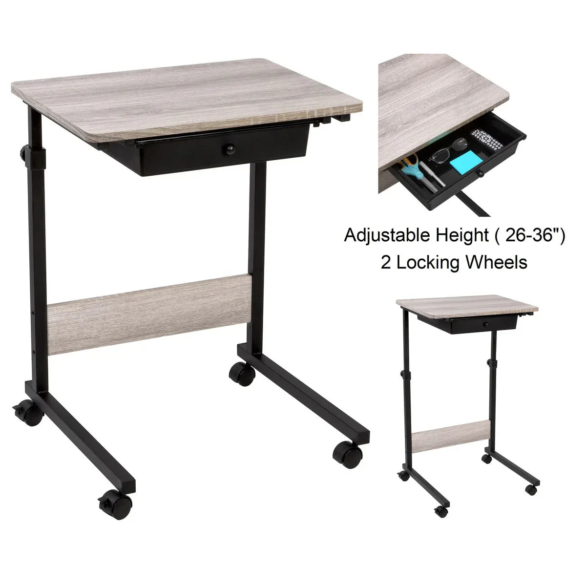 Adjustable Overbed Bedside Table with Wheels - Image 18
