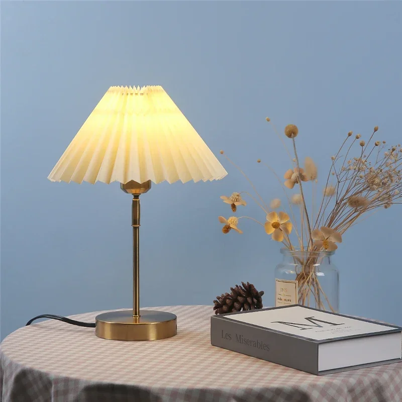 Adjustable Pleated LED Table Lamp – Retro E27 Desk Light for Bedroom & Living Room - Image 2