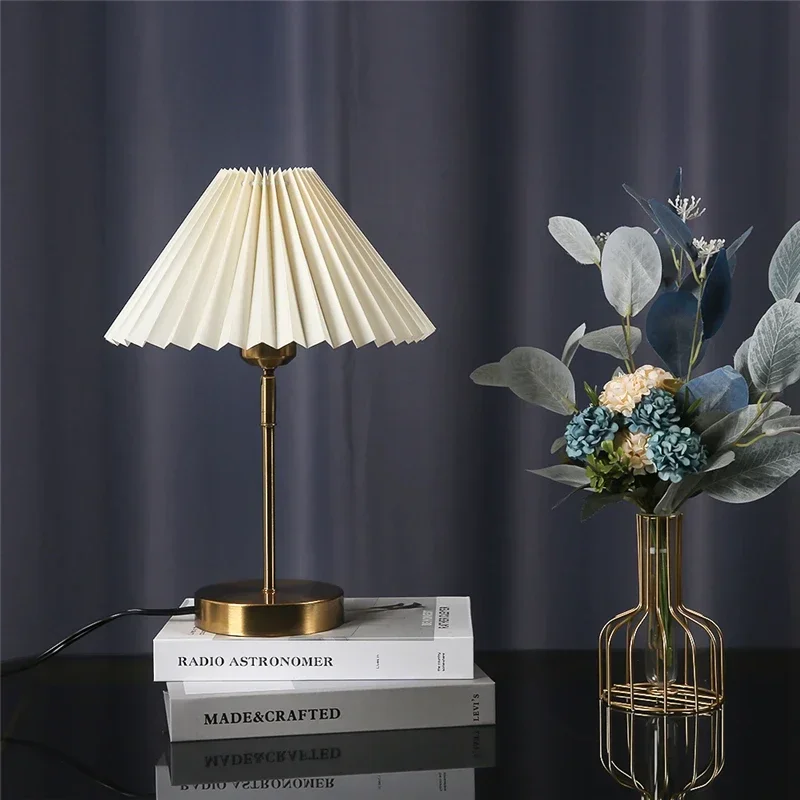 Adjustable Pleated LED Table Lamp – Retro E27 Desk Light for Bedroom & Living Room - Image 3