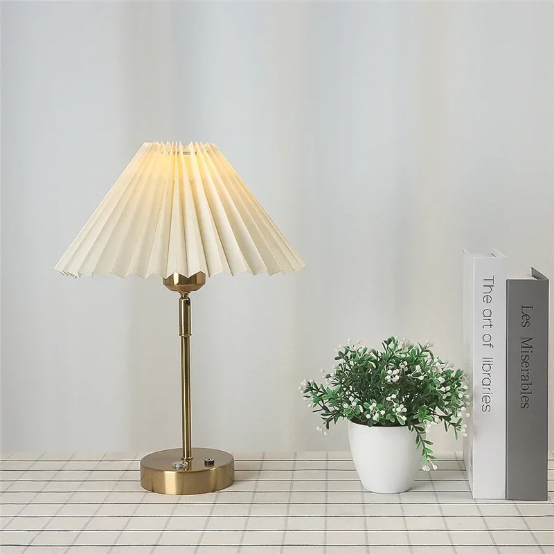 Adjustable Pleated LED Table Lamp – Retro E27 Desk Light for Bedroom & Living Room - Image 4