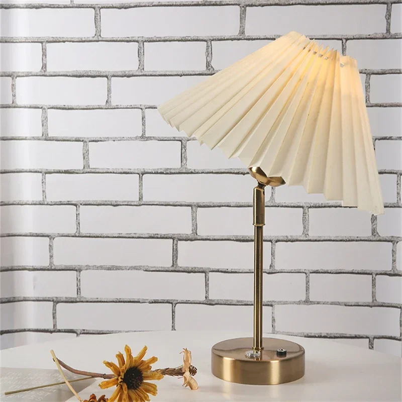 Adjustable Pleated LED Table Lamp – Retro E27 Desk Light for Bedroom & Living Room - Image 5