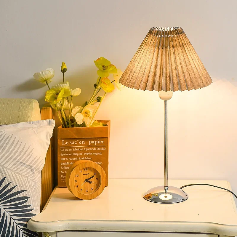 Adjustable Pleated LED Table Lamp – Retro E27 Desk Light for Bedroom & Living Room - Image 6
