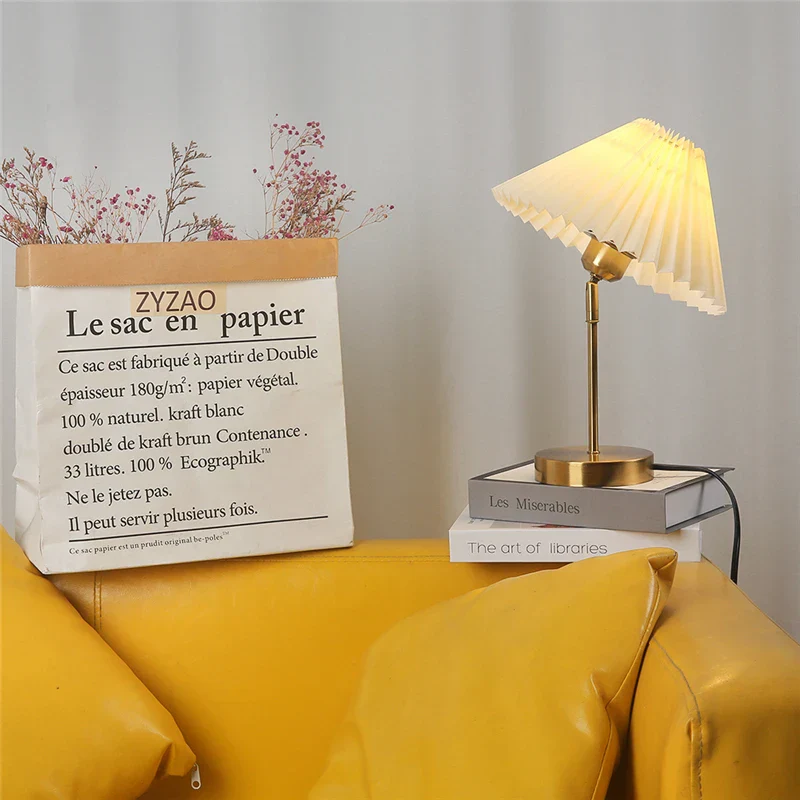 Adjustable Pleated LED Table Lamp – Retro E27 Desk Light for Bedroom & Living Room - Image 7
