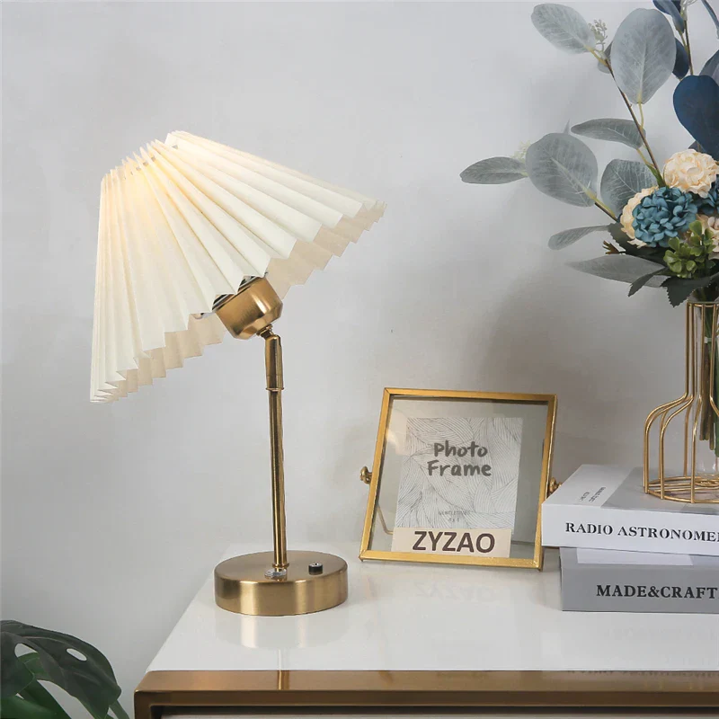 Adjustable Pleated LED Table Lamp – Retro E27 Desk Light for Bedroom & Living Room - Image 8
