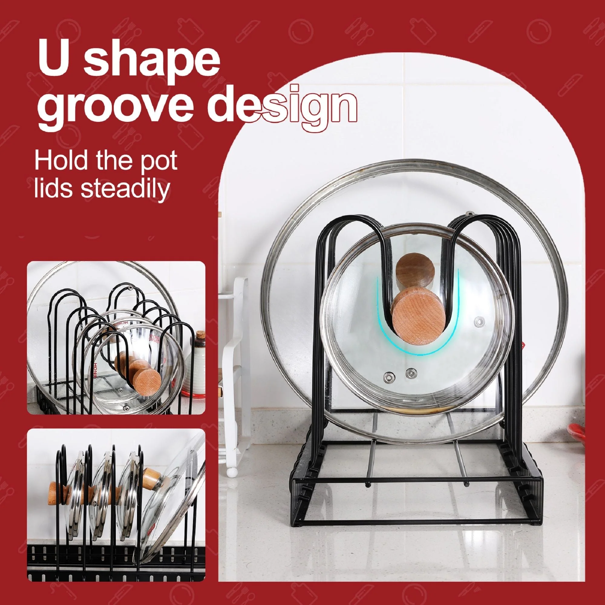 Adjustable Pot Rack Kitchen Storage Organizer - Black - Image 4