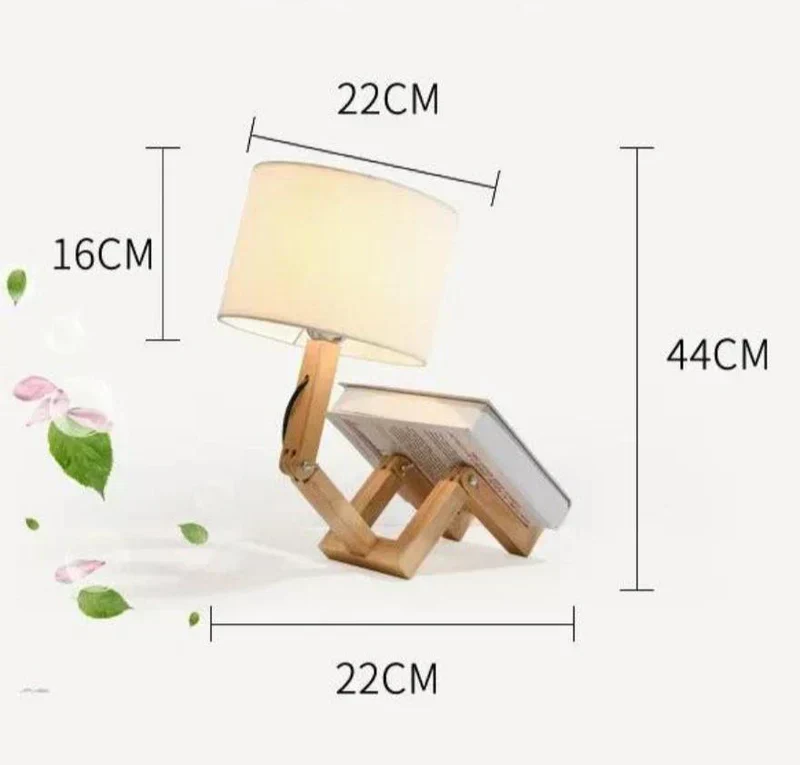 Adjustable Wooden Robot Table Lamp E27 Bedside Light with - Image 3