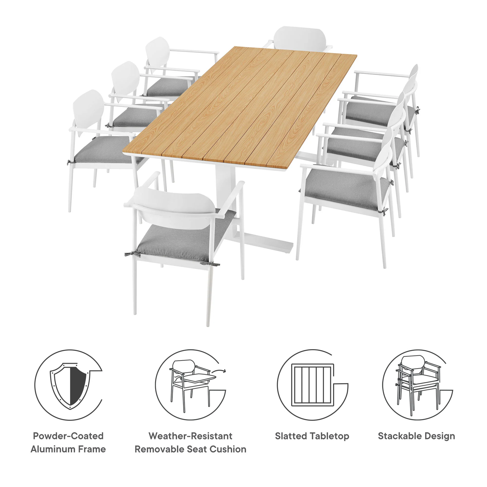 Aeris 9-Piece Outdoor Patio Aluminum Dining Set by Modway - Image 11