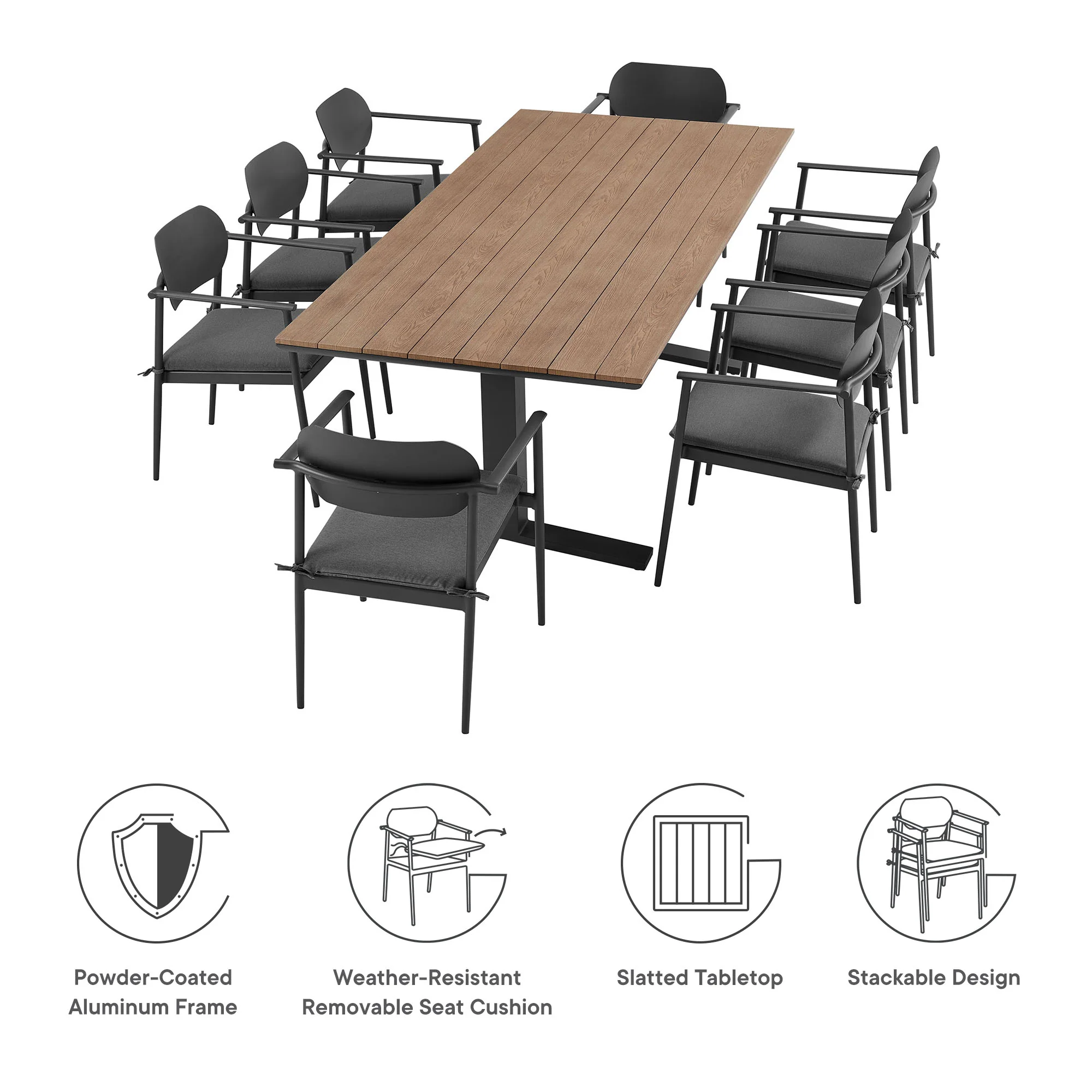 Aeris 9-Piece Outdoor Patio Aluminum Dining Set by Modway - Image 4