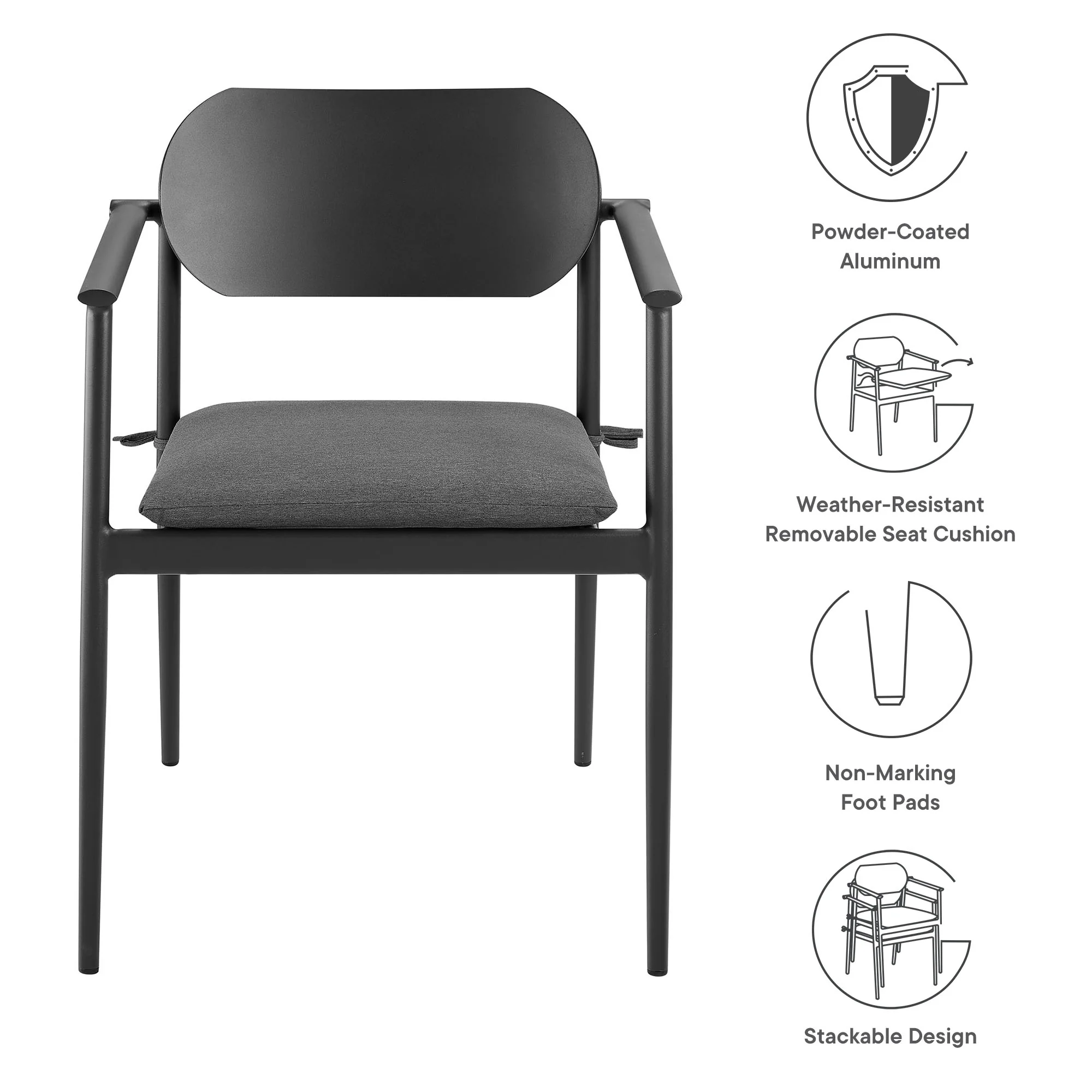 Aeris Stackable Outdoor Patio Aluminum Dining Armchair Set of 2 by Modway - Image 13