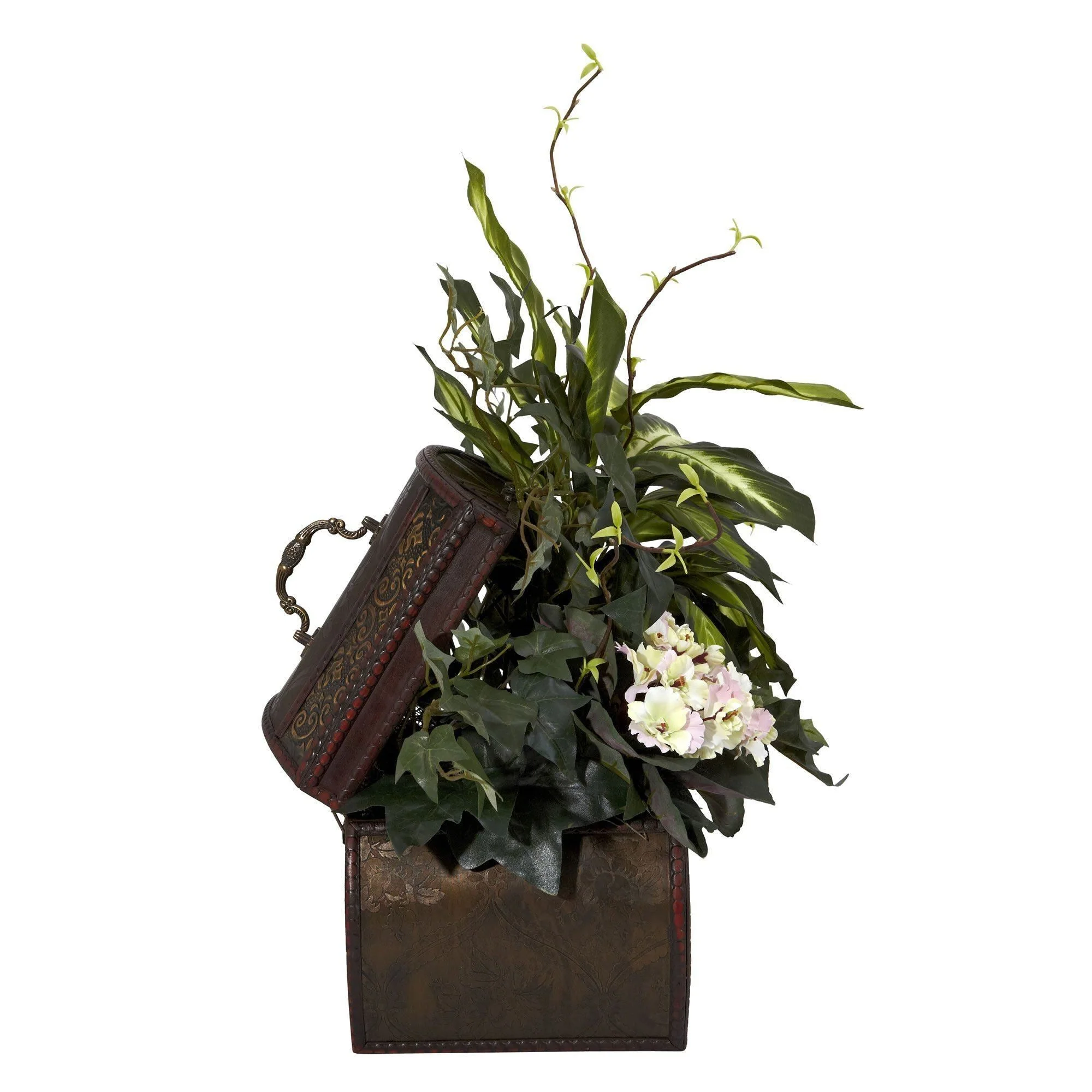 African Violet, Dieffenbachia & Ivy w/Chest Silk Plant - Image 2