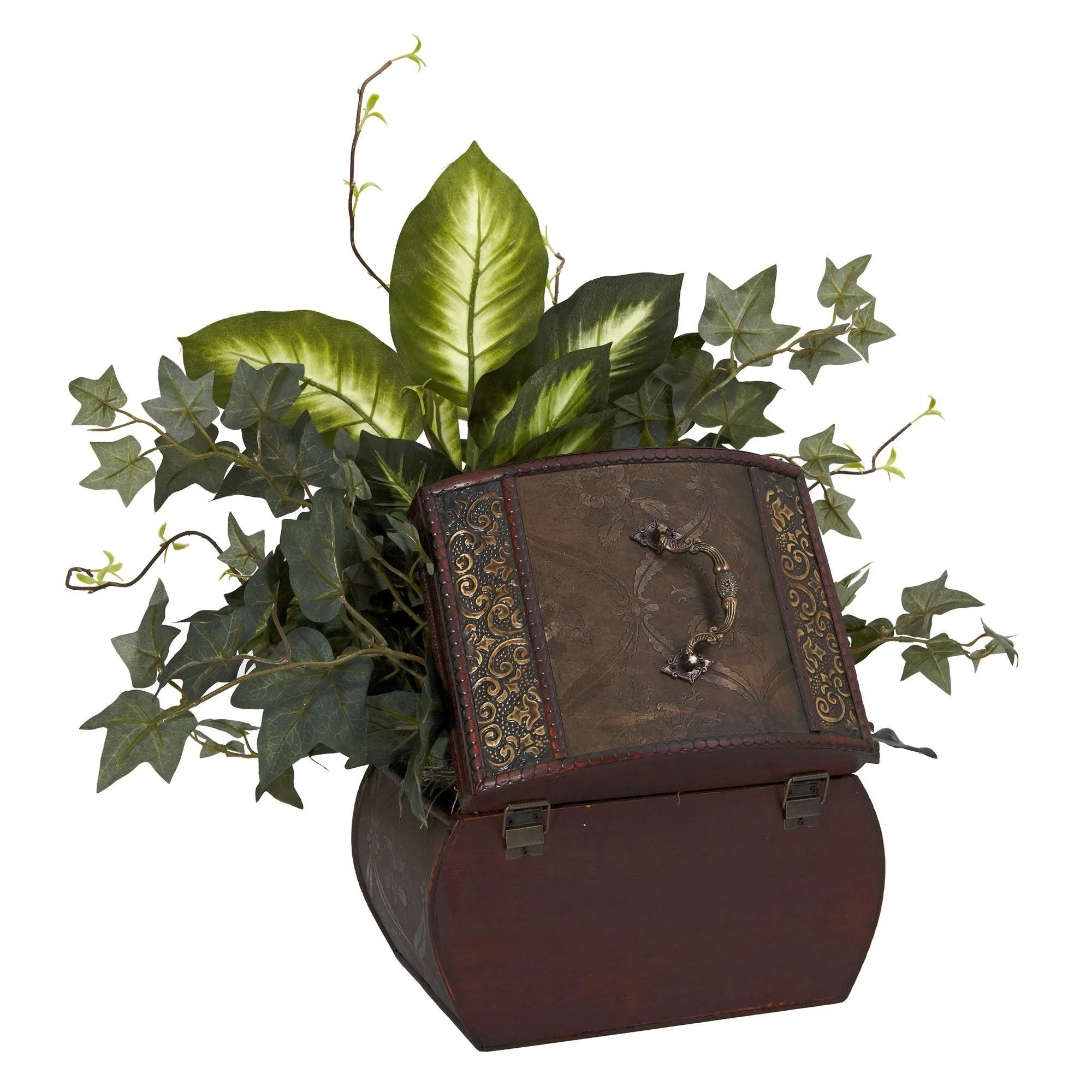 African Violet, Dieffenbachia & Ivy w/Chest Silk Plant - Image 3