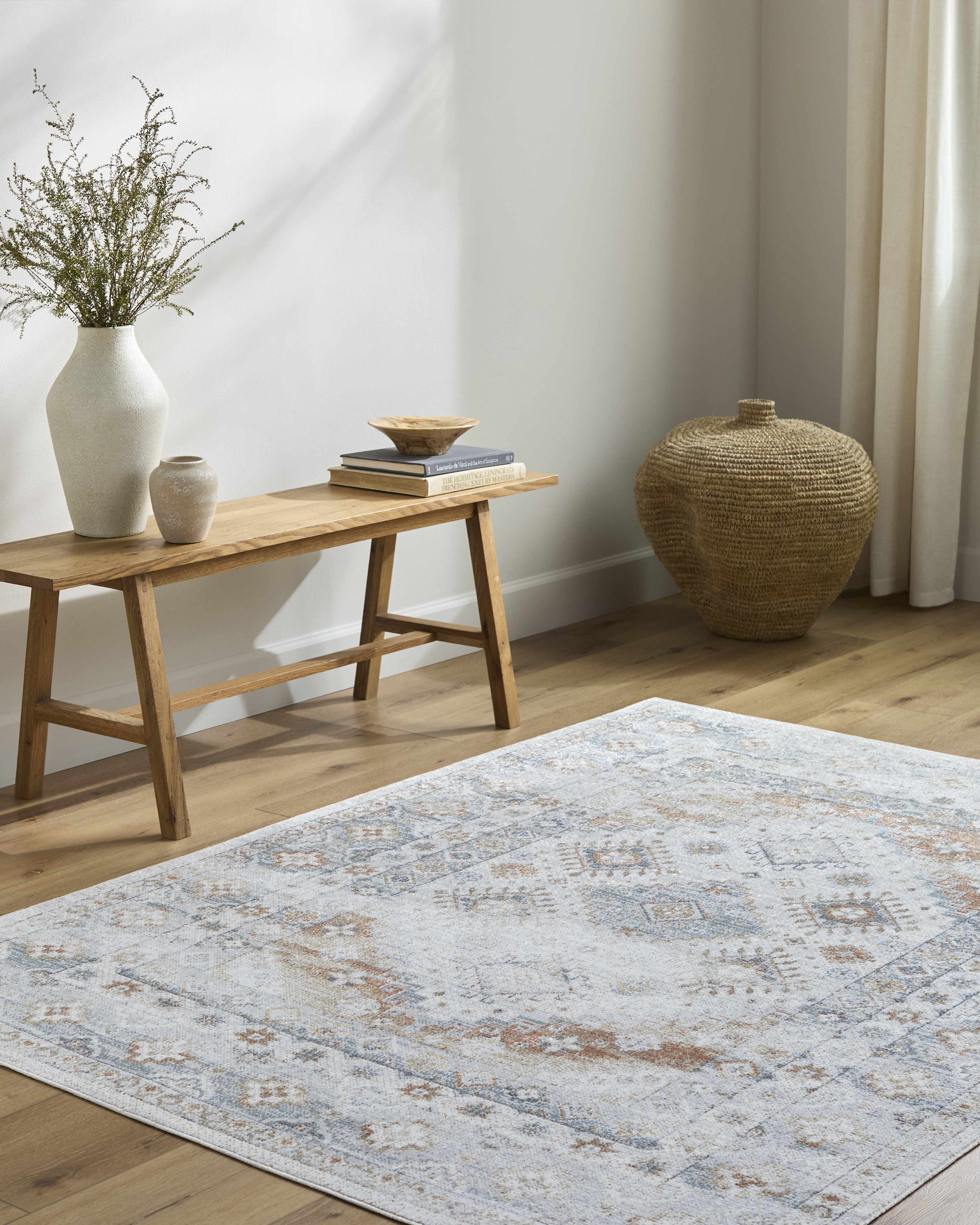 Agaton Blue & Brown Washable Area Rug - Image 2