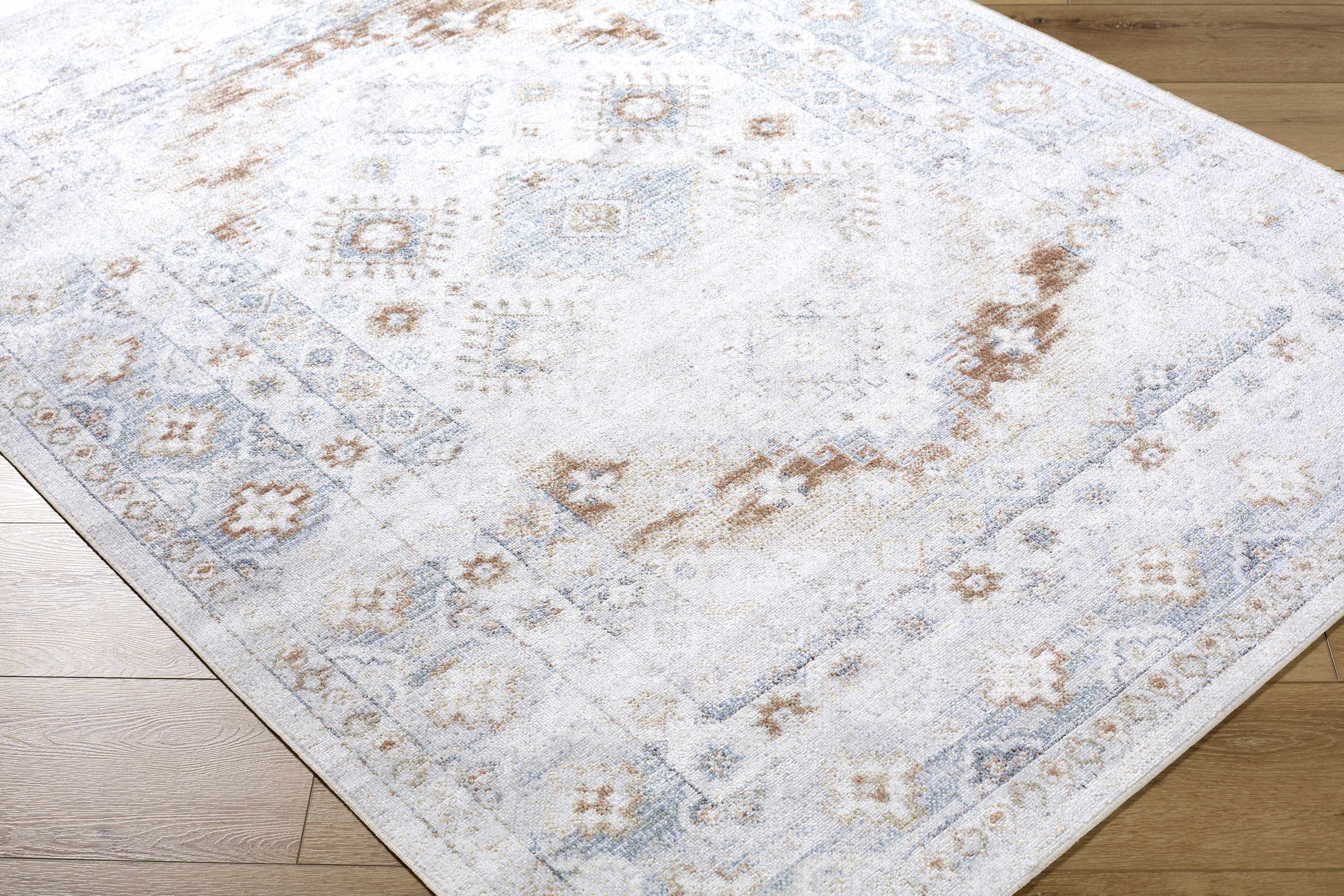 Agaton Blue & Brown Washable Area Rug - Image 3