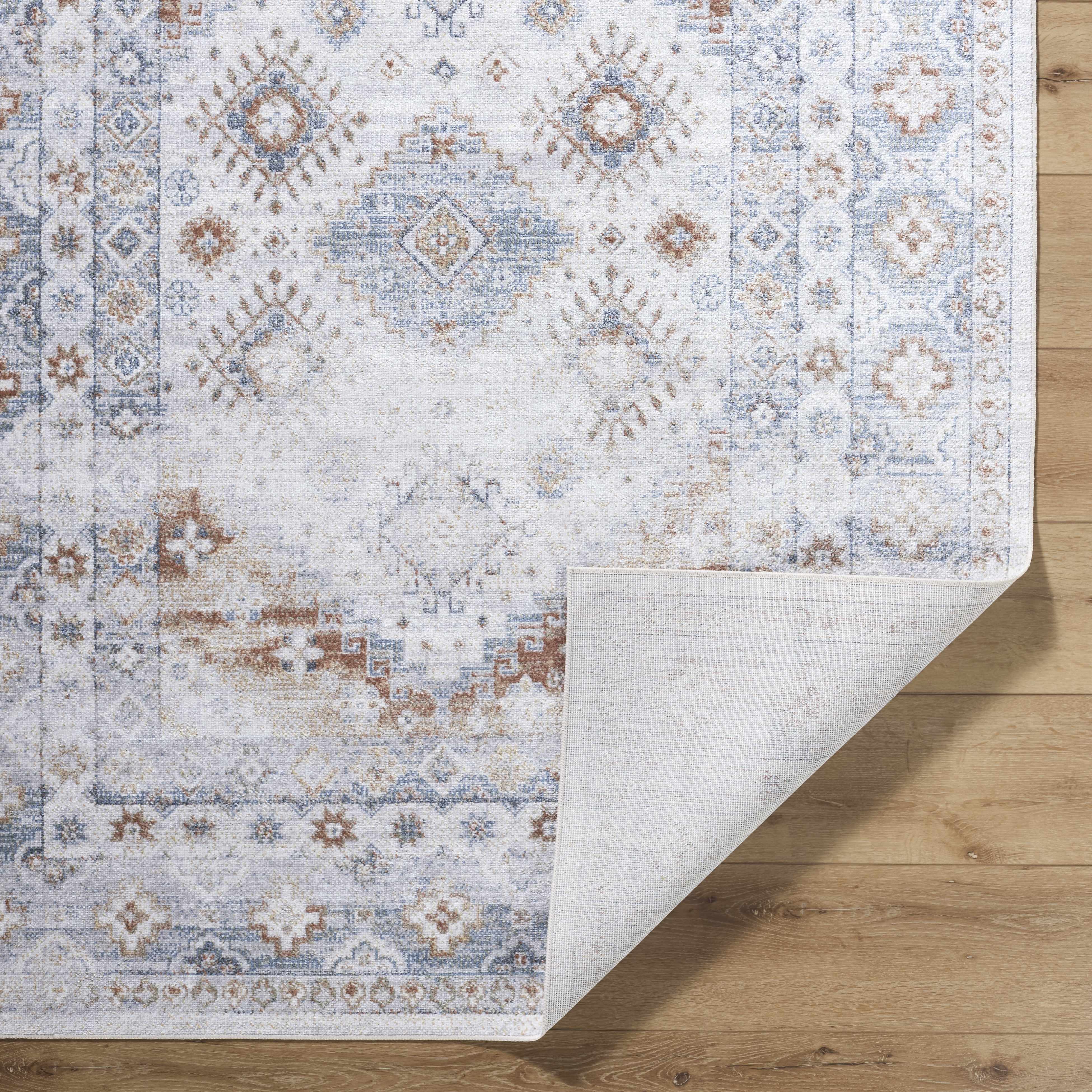 Agaton Blue & Brown Washable Area Rug - Image 5