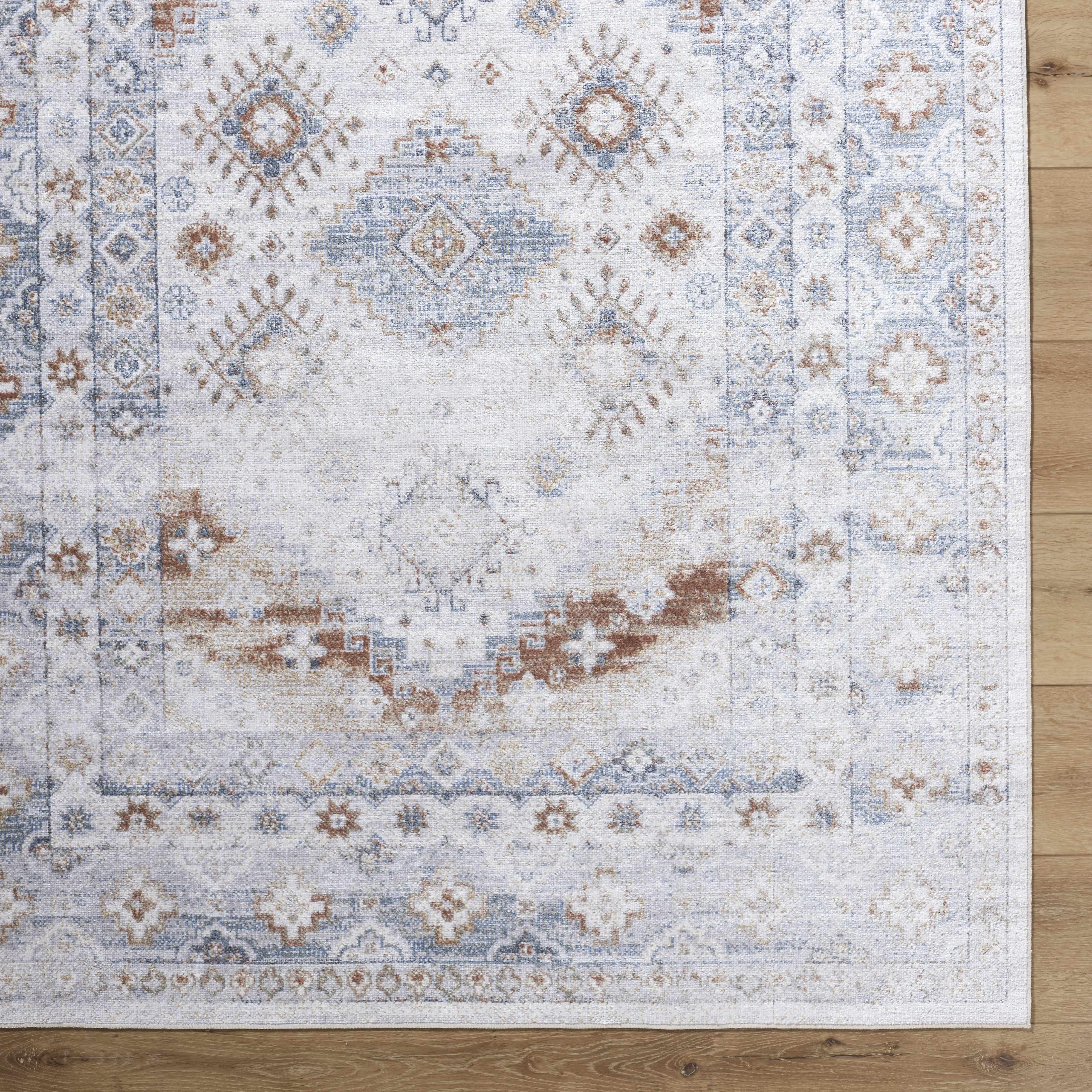 Agaton Blue & Brown Washable Area Rug - Image 6