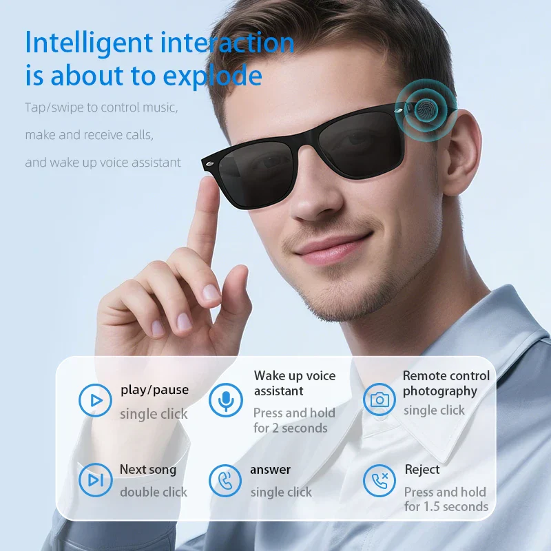 AI Smart Glasses Bluetooth Translation Sunglasses Call Headphones UV Protection - Image 3